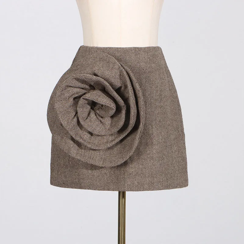 2025 Elegant style high waist A-shaped skirt  spring new fashionable three-dimensional flower splicing design short skirt
