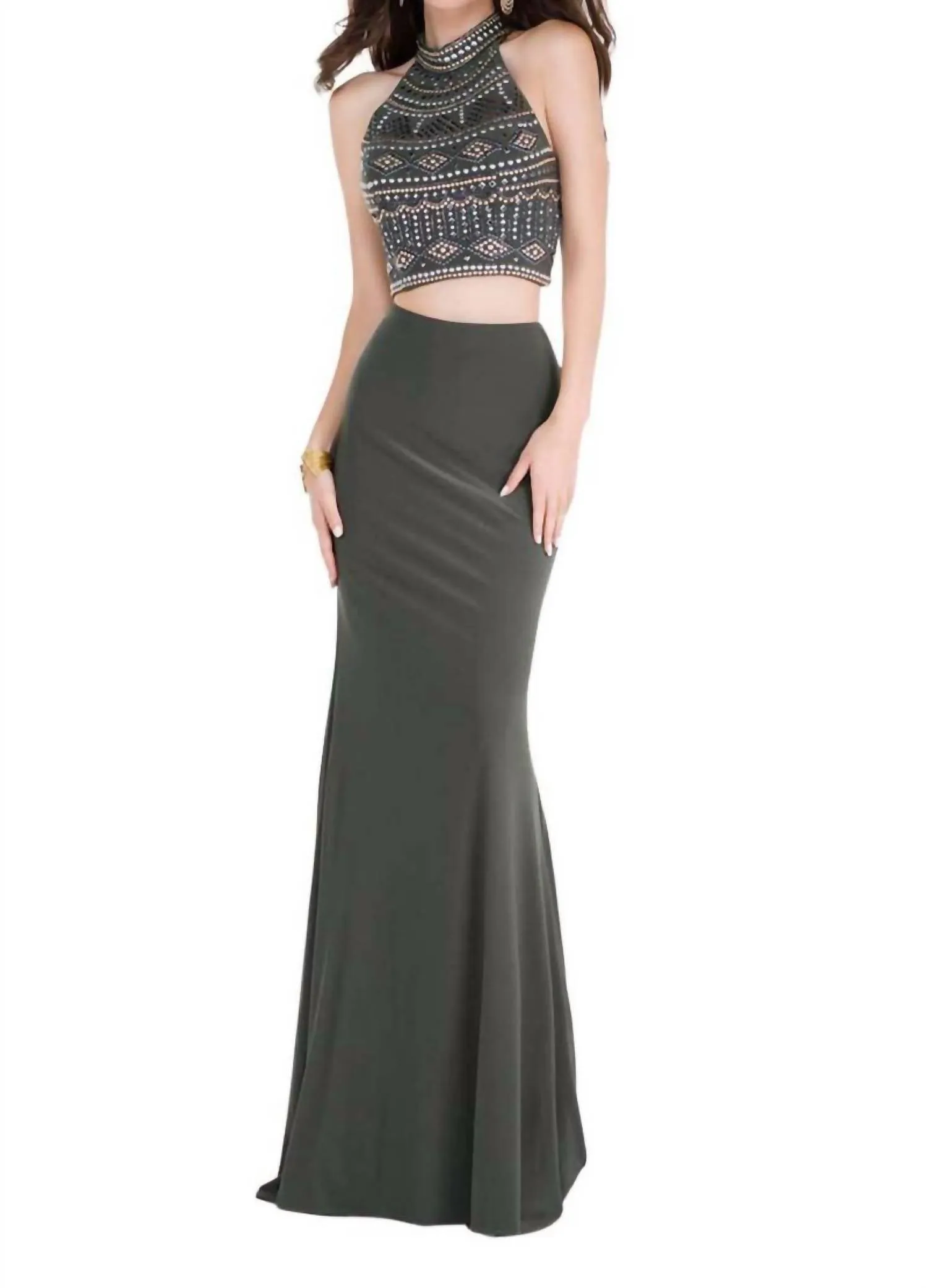 Alyce Paris - Beaded Crop Two Piece Halter Gown