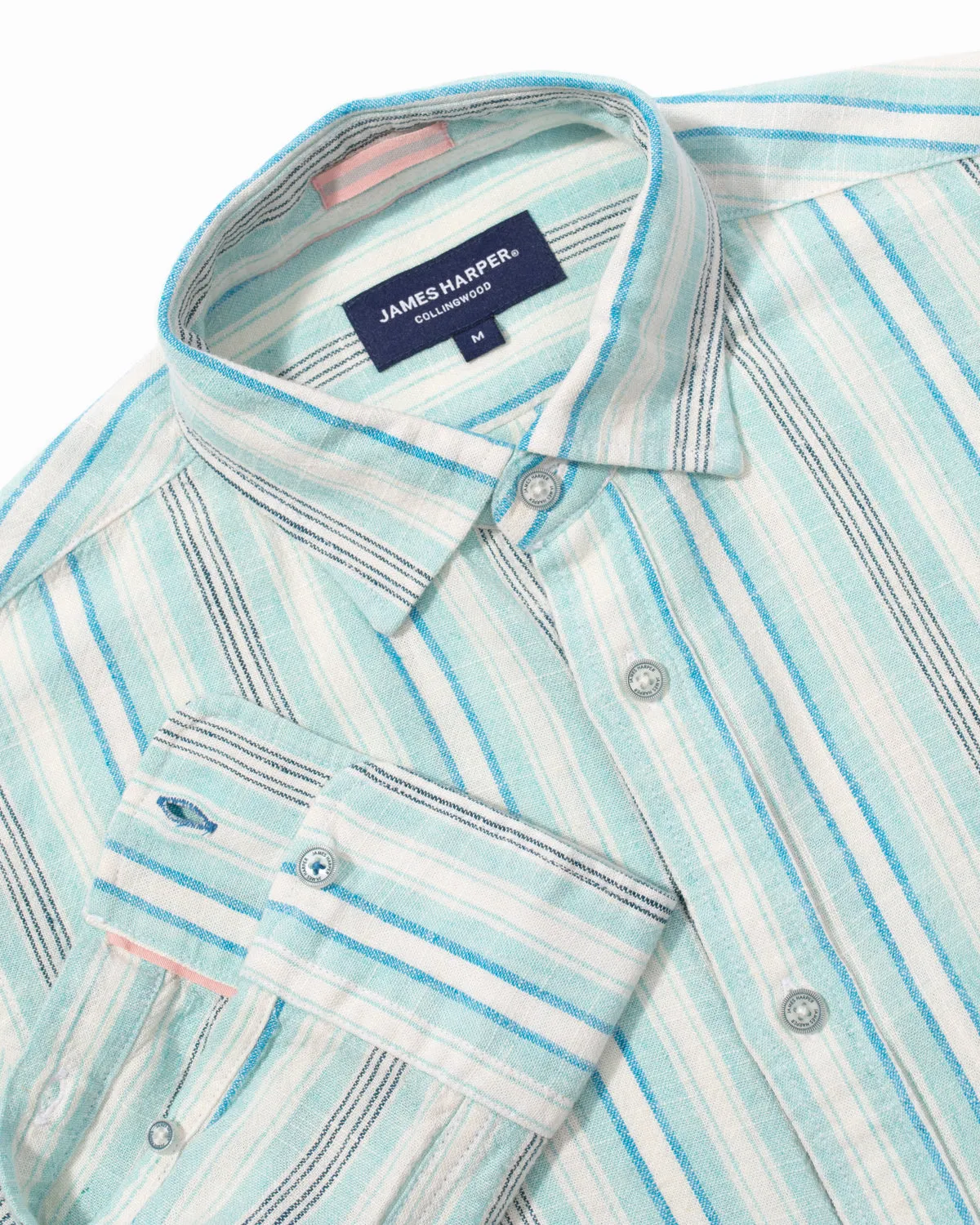 Aqua Variegated Stripe Linen Shirt