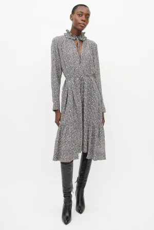Black & Multicolour Floral Ruffled Dress