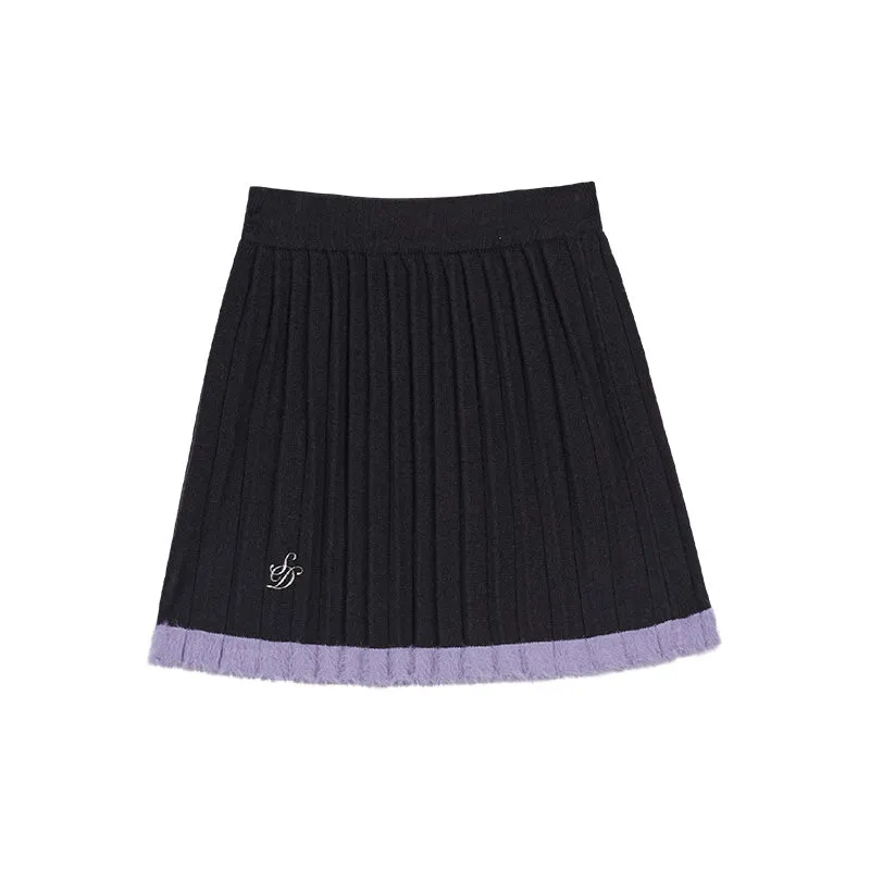 Black and Purple Knitted Slim Fit Cardigan Short Skirt for Winter