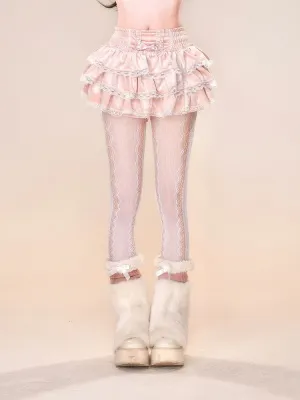 Black Pink Lace Trim Balletcore Tiered Skirt