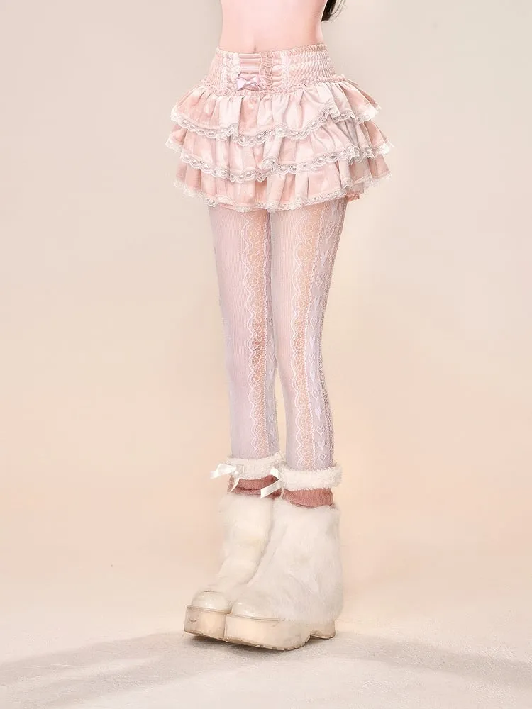 Black Pink Lace Trim Balletcore Tiered Skirt