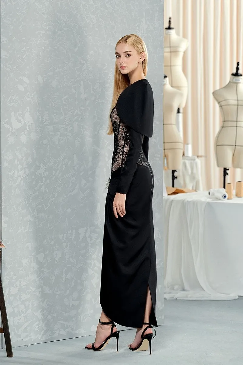 BLACK WAIST-CINCHED ORCHID AND CORSET SHIRT MIDI DRESS