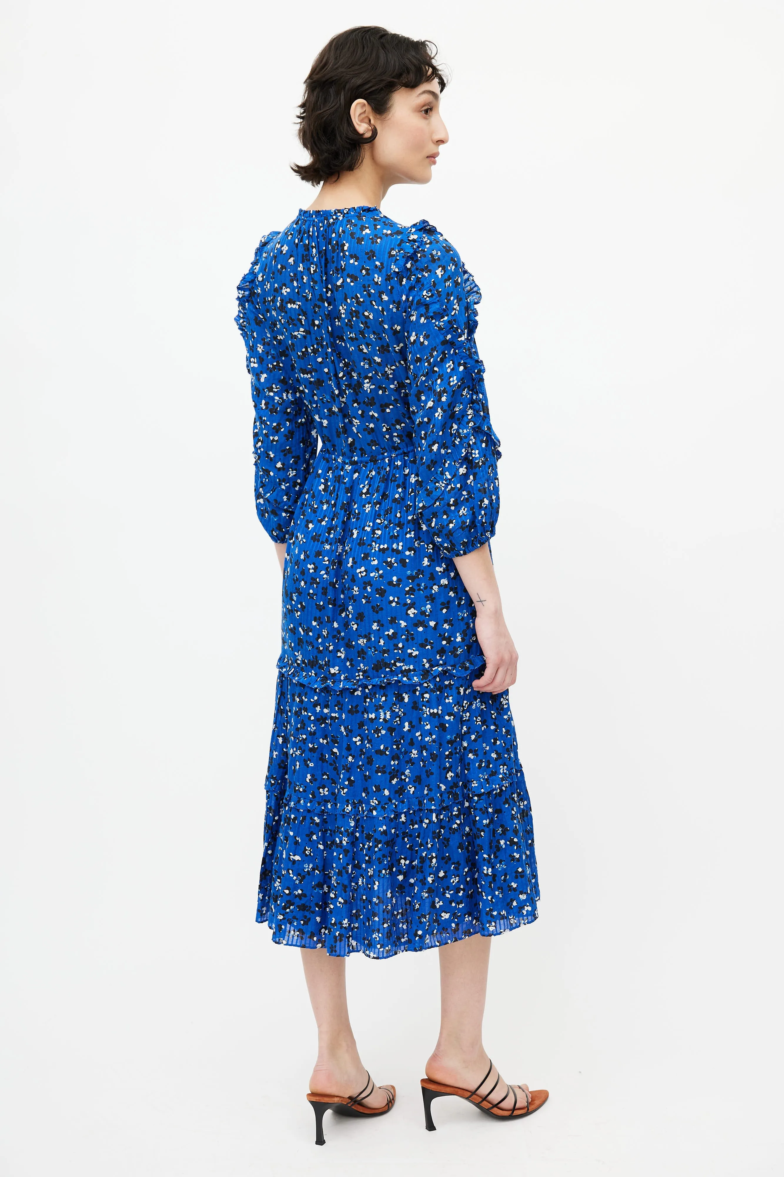 Blue & Multicolour Floral Ruffled Dress