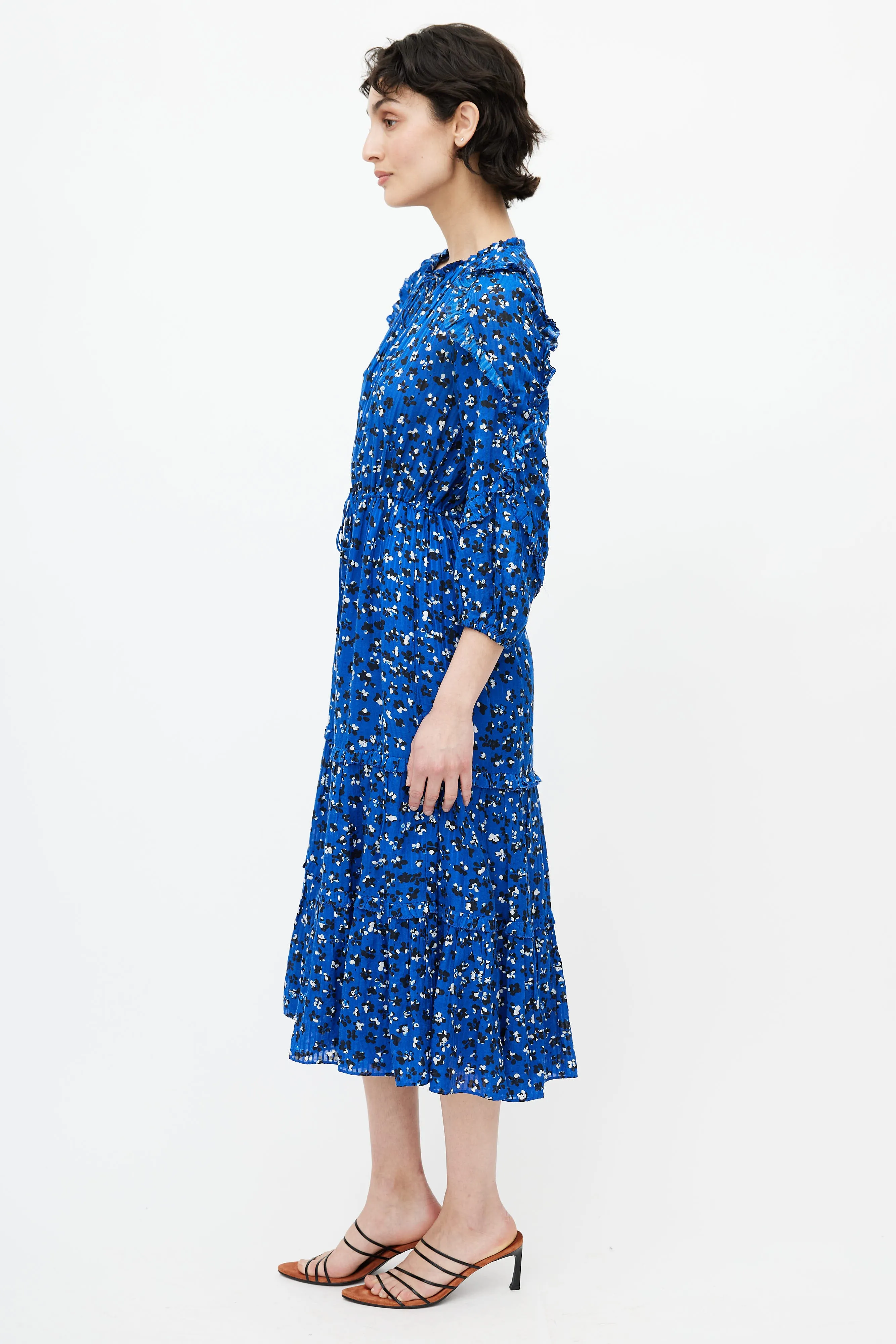 Blue & Multicolour Floral Ruffled Dress