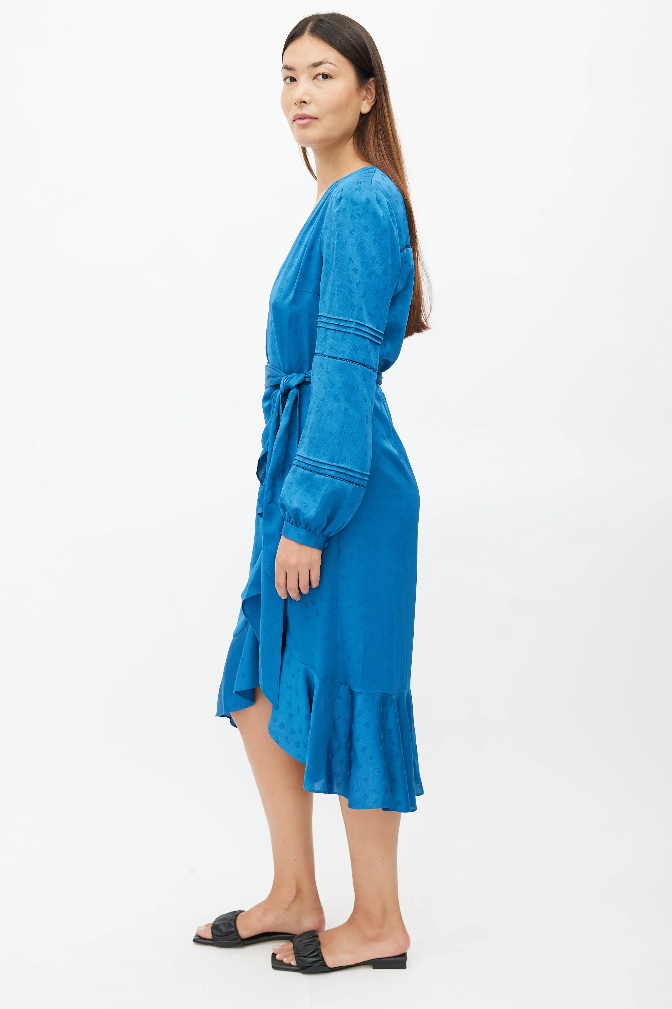 Blue Belted Ruffled Dress