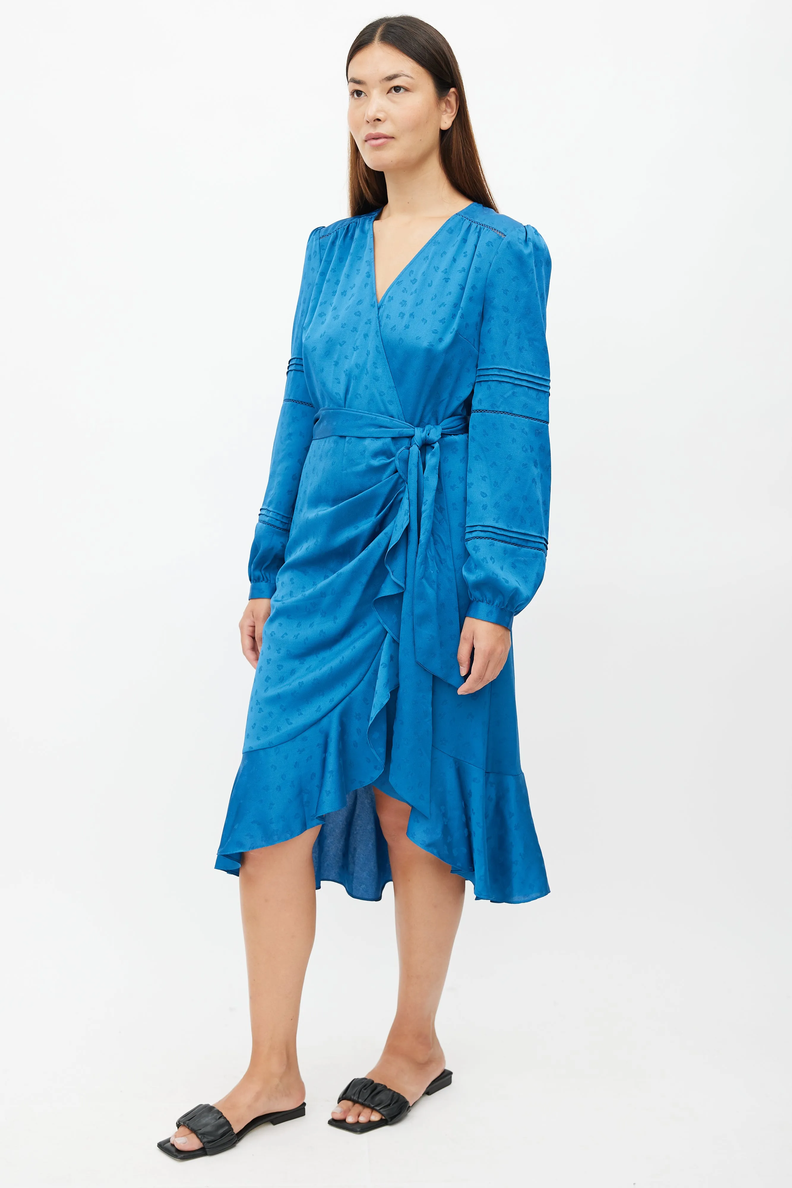Blue Belted Ruffled Dress