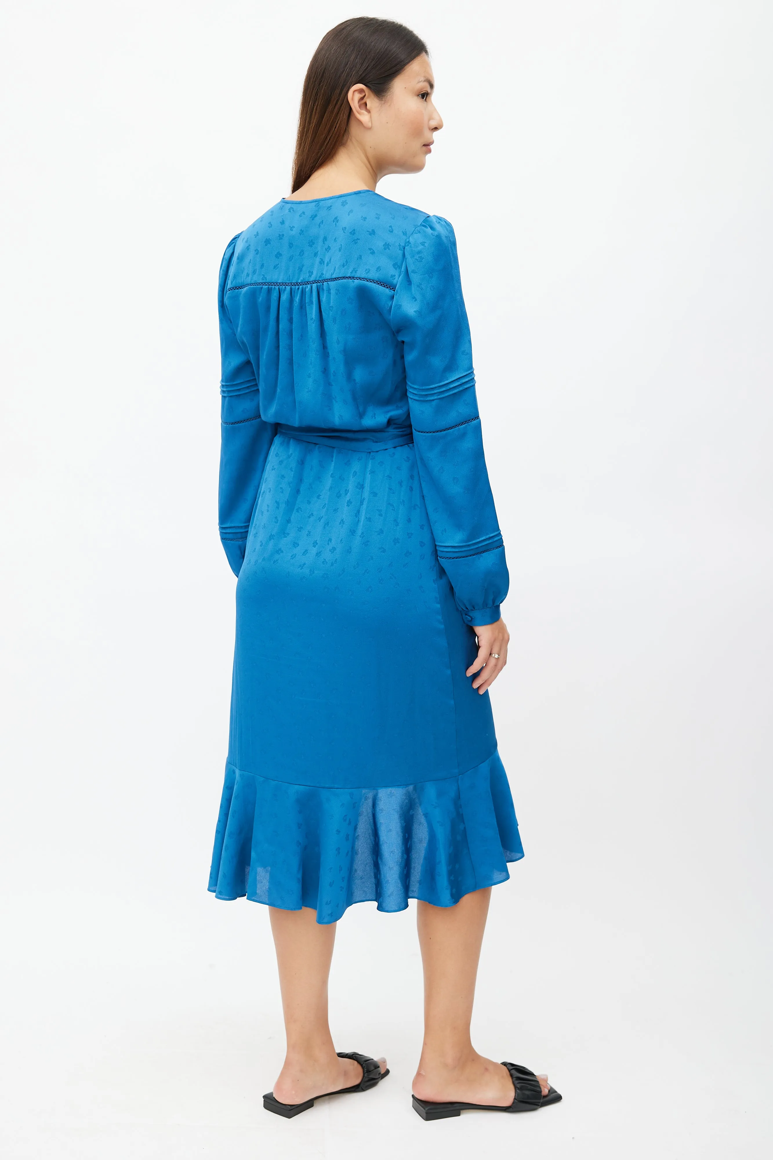 Blue Belted Ruffled Dress
