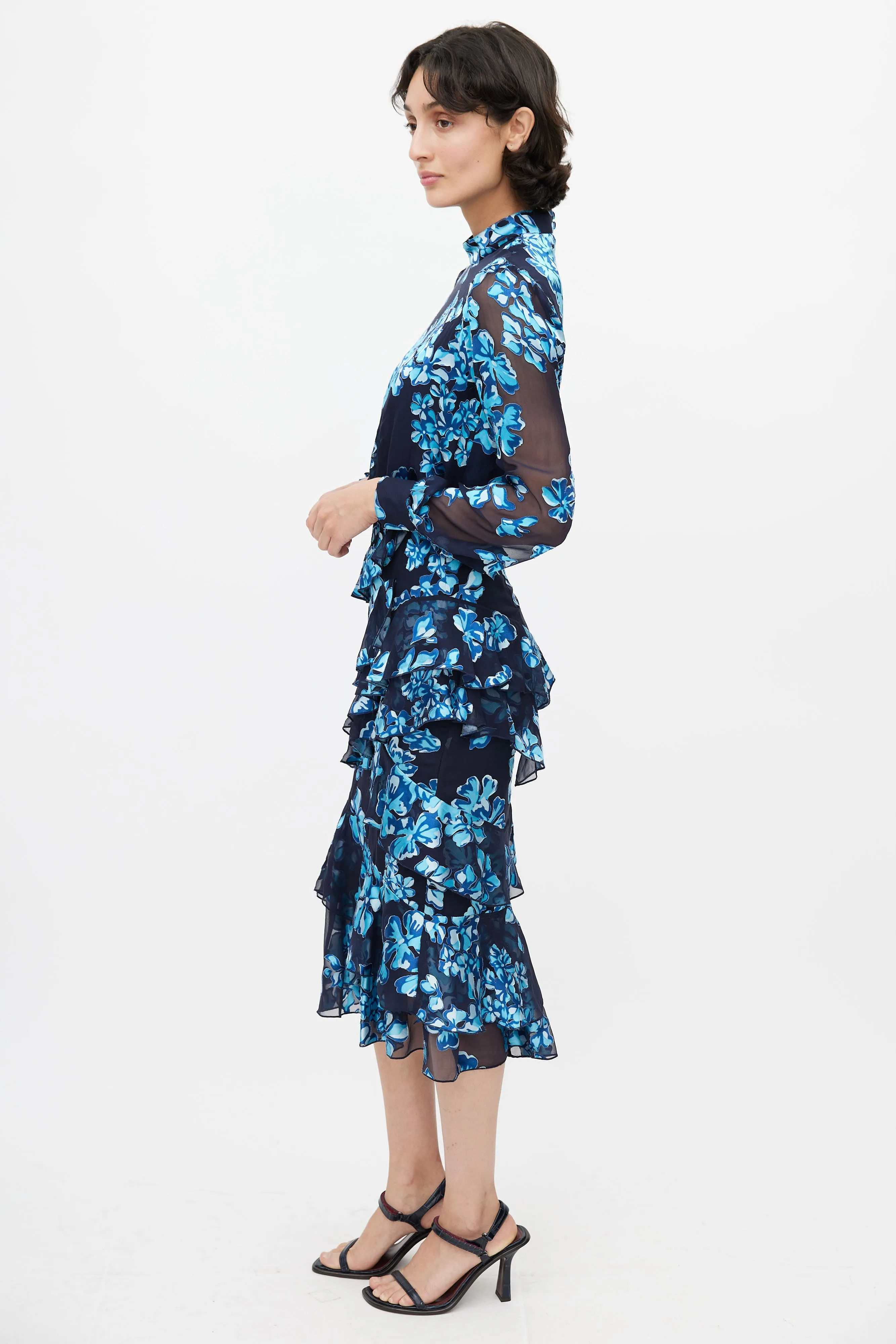 Blue Floral Ruffled Dress