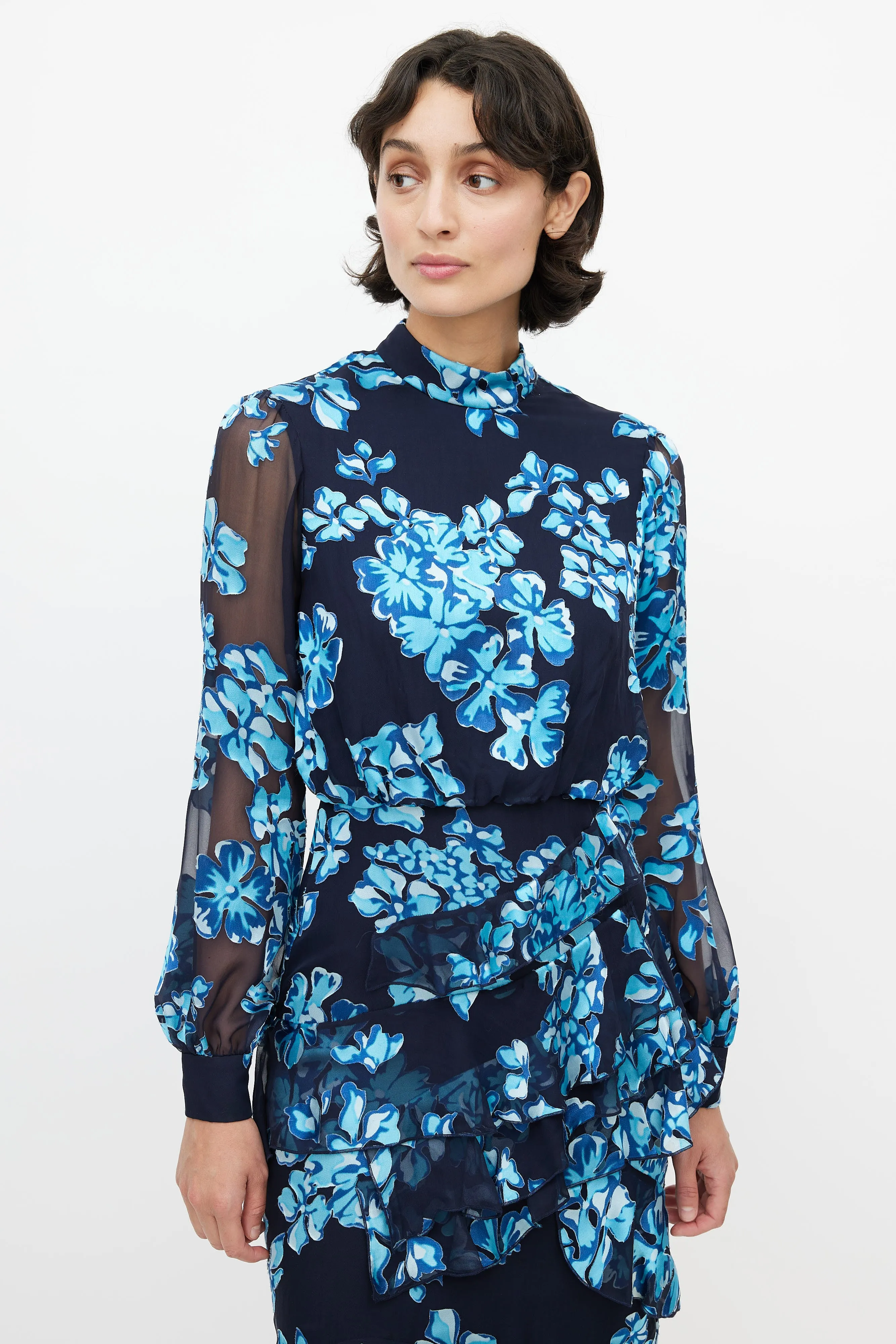 Blue Floral Ruffled Dress