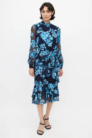 Blue Floral Ruffled Dress