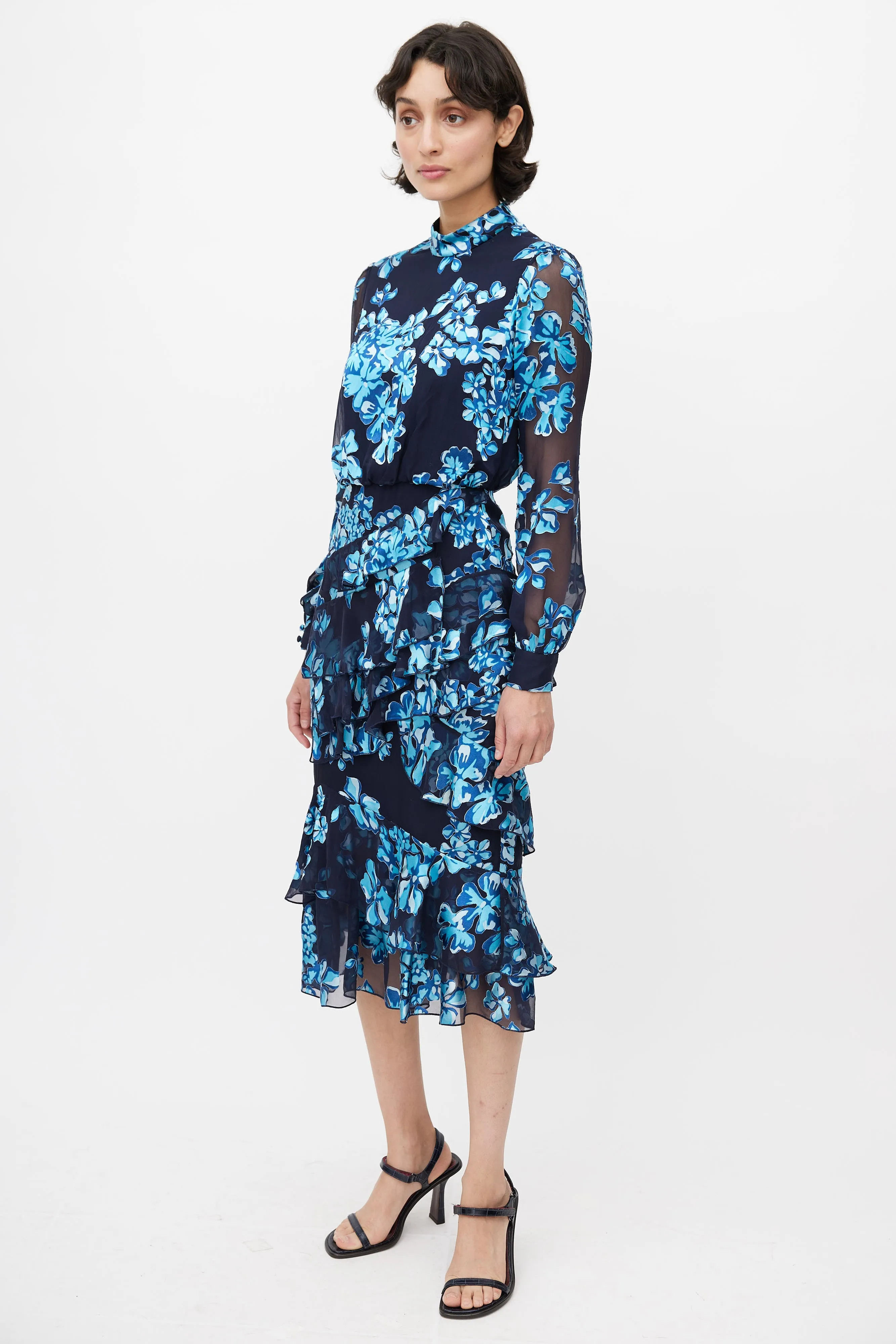 Blue Floral Ruffled Dress