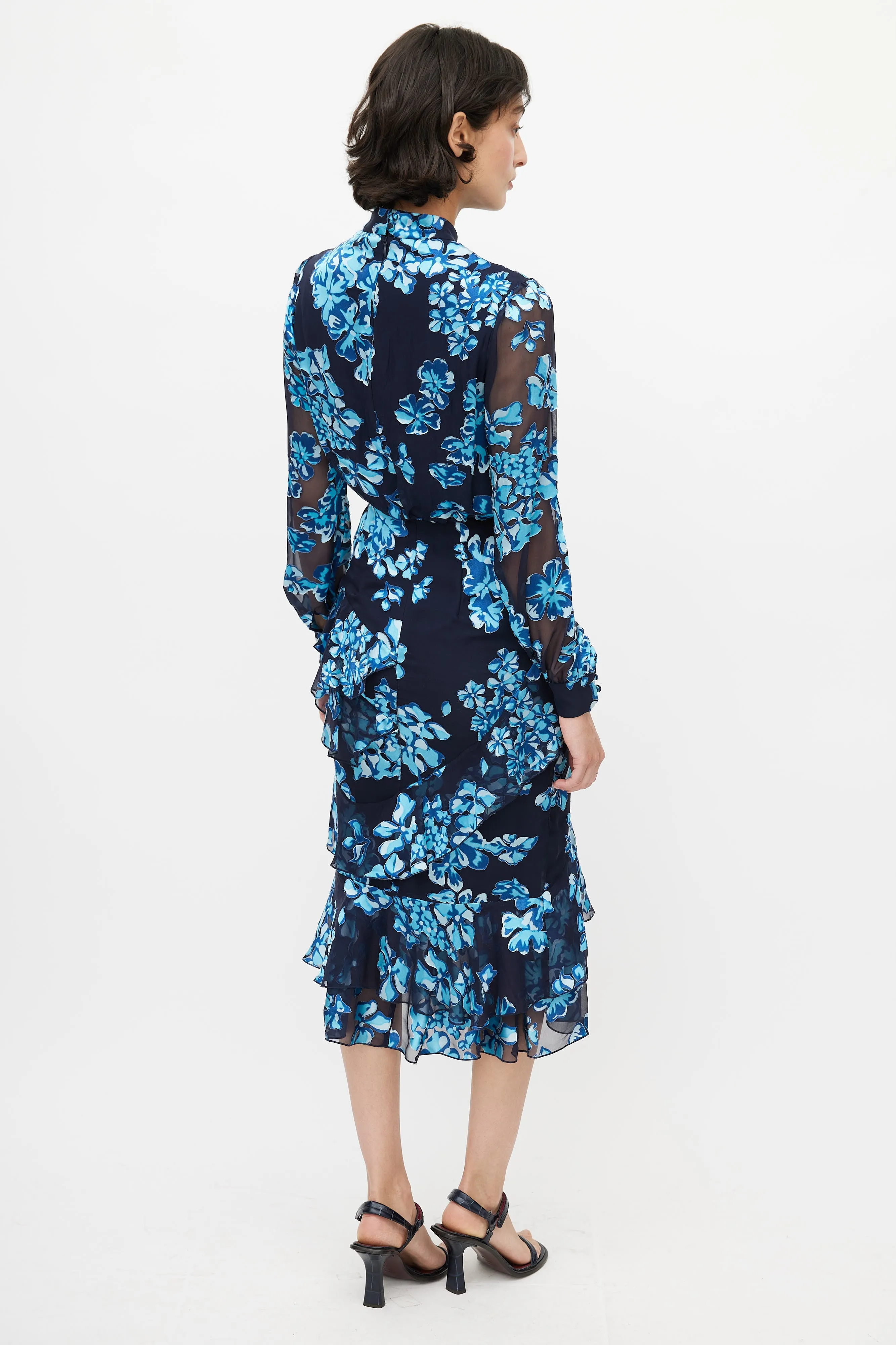 Blue Floral Ruffled Dress