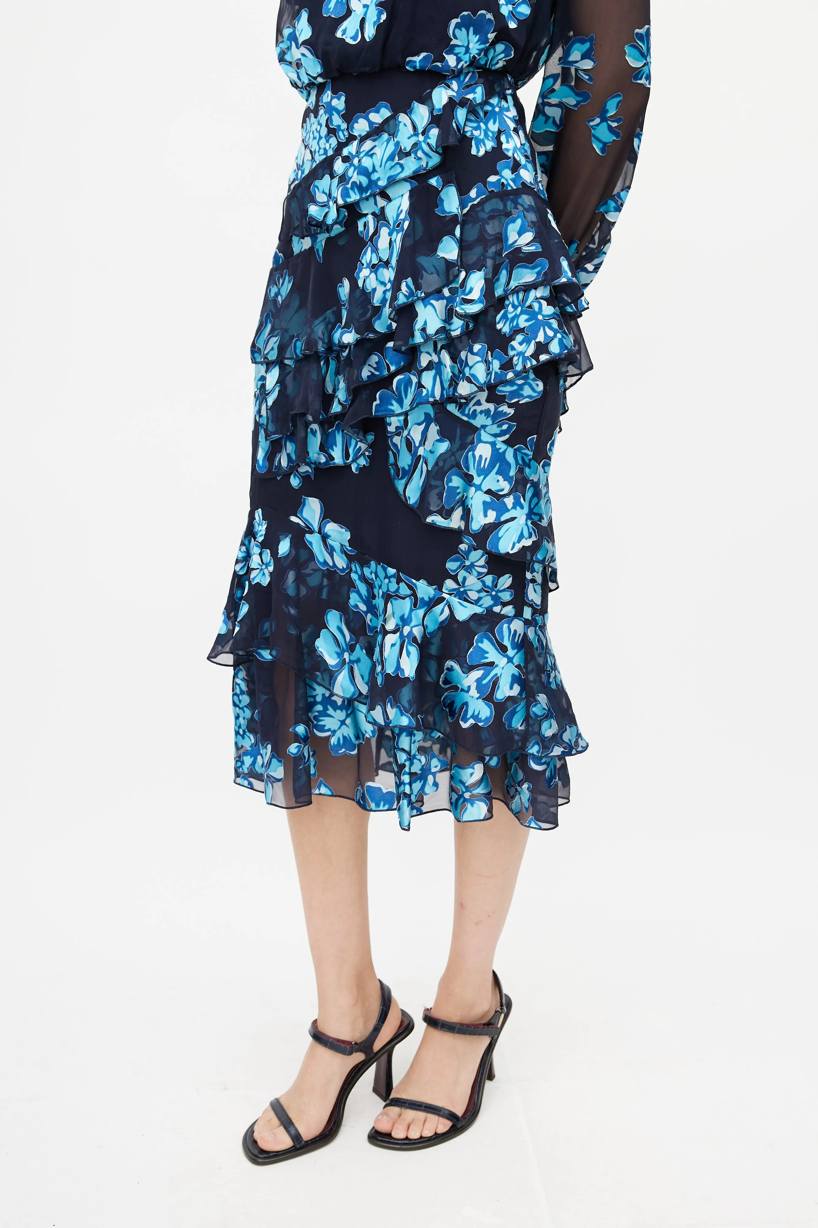 Blue Floral Ruffled Dress