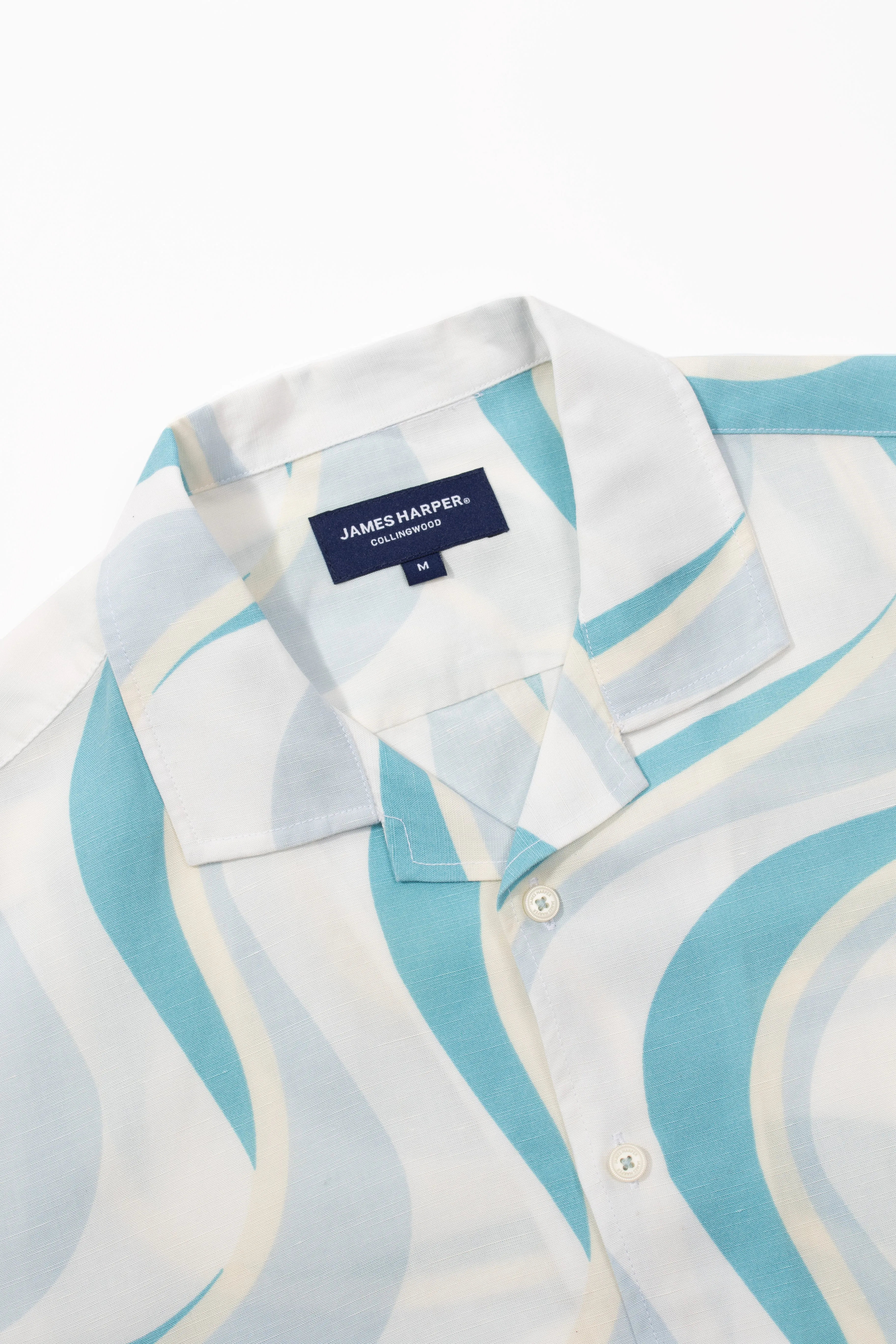 Blue Linen Tencel Waves Cuban Collar Linen  Shirt