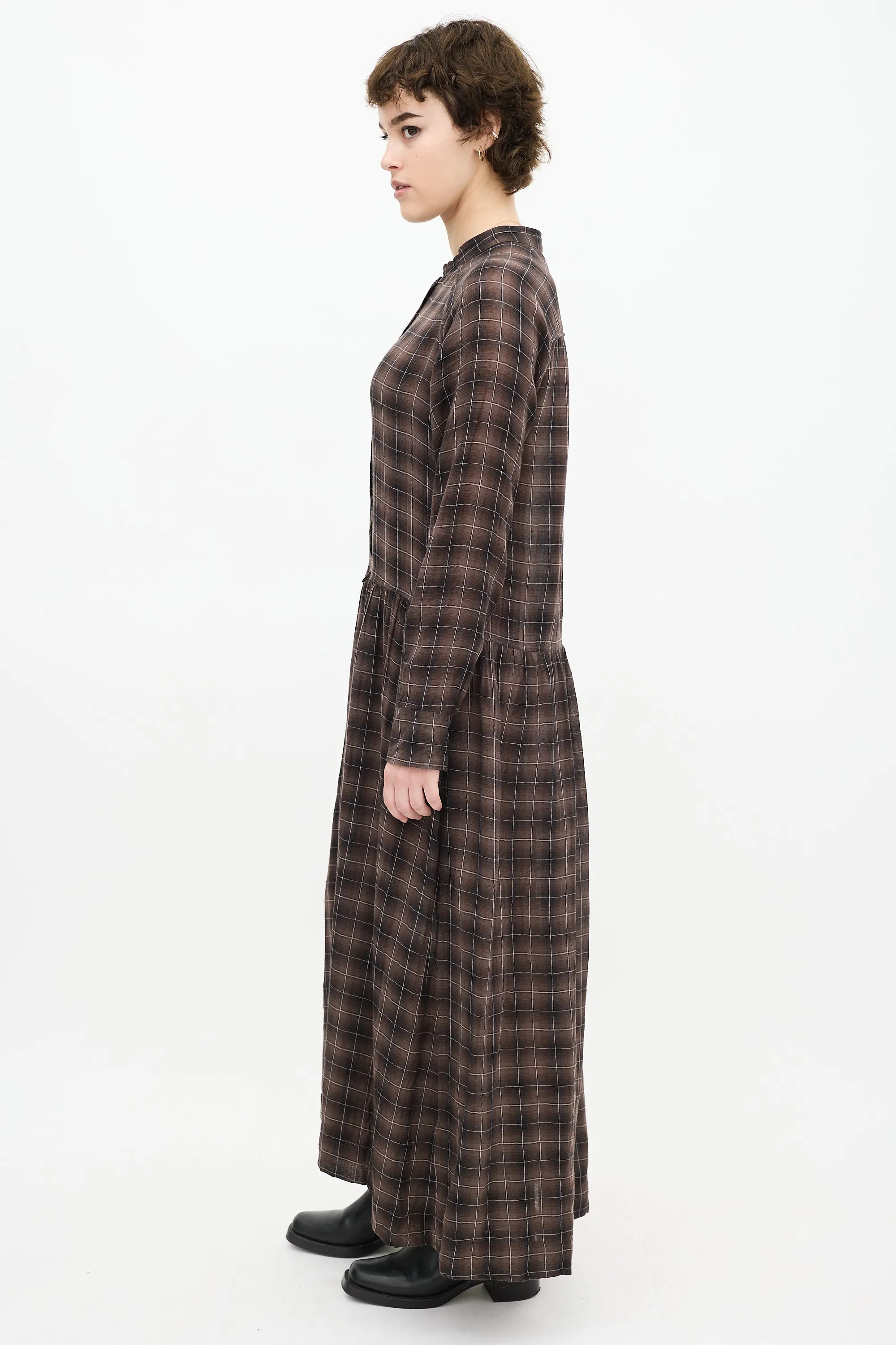 Brown & Cream Ruffled Plaid Dress