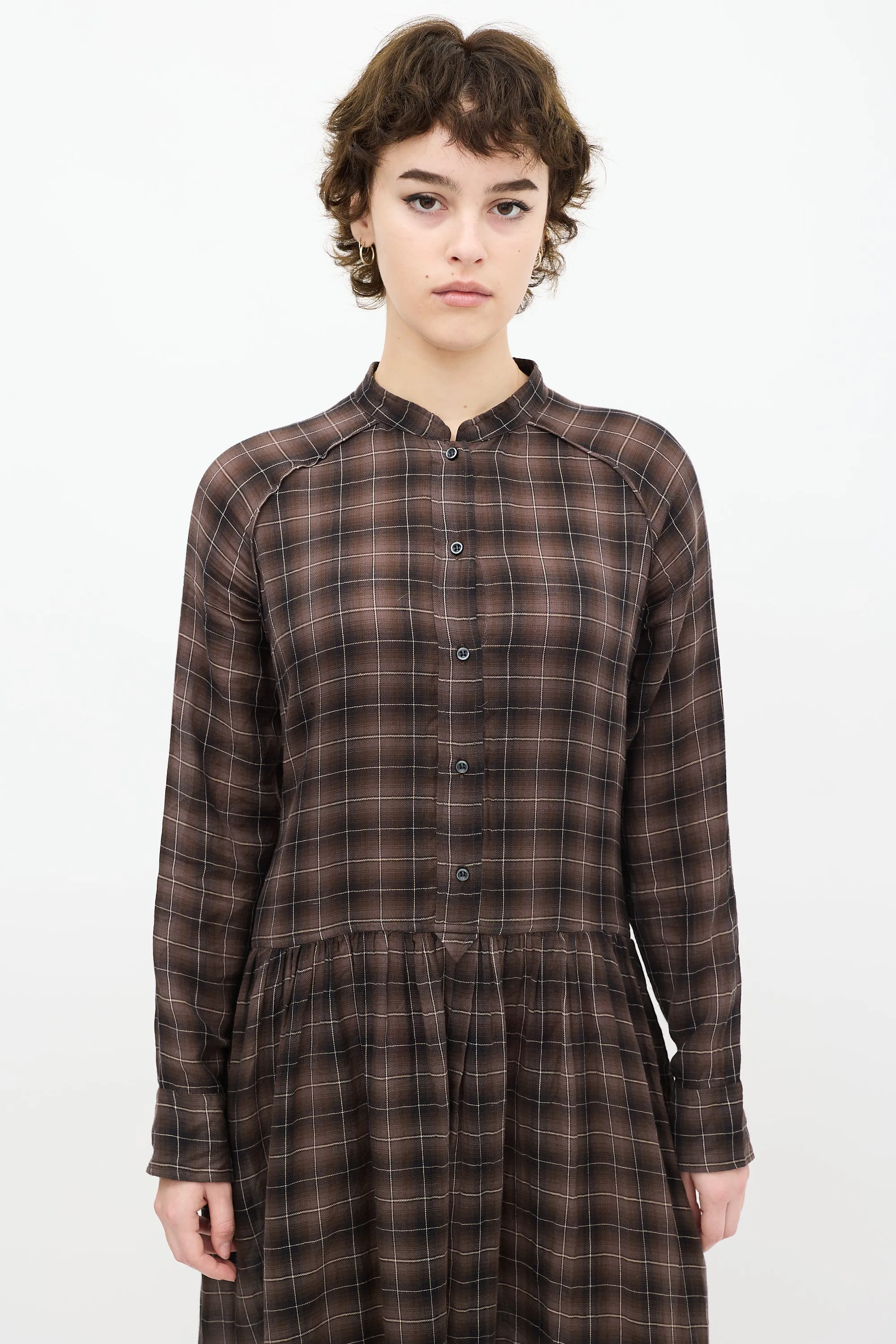 Brown & Cream Ruffled Plaid Dress