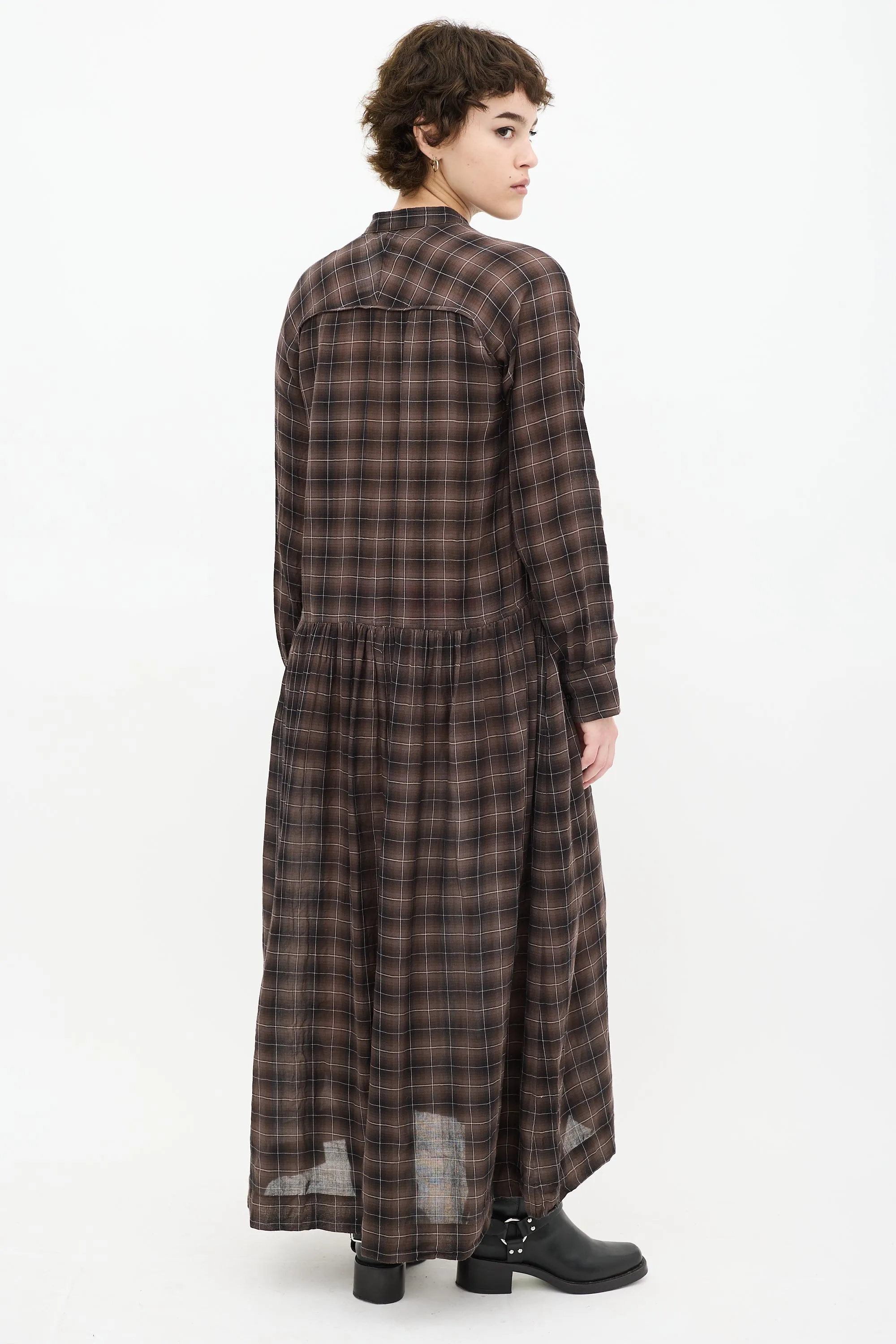 Brown & Cream Ruffled Plaid Dress