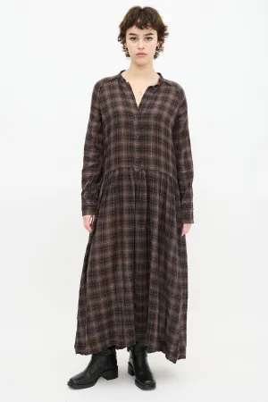 Brown & Cream Ruffled Plaid Dress