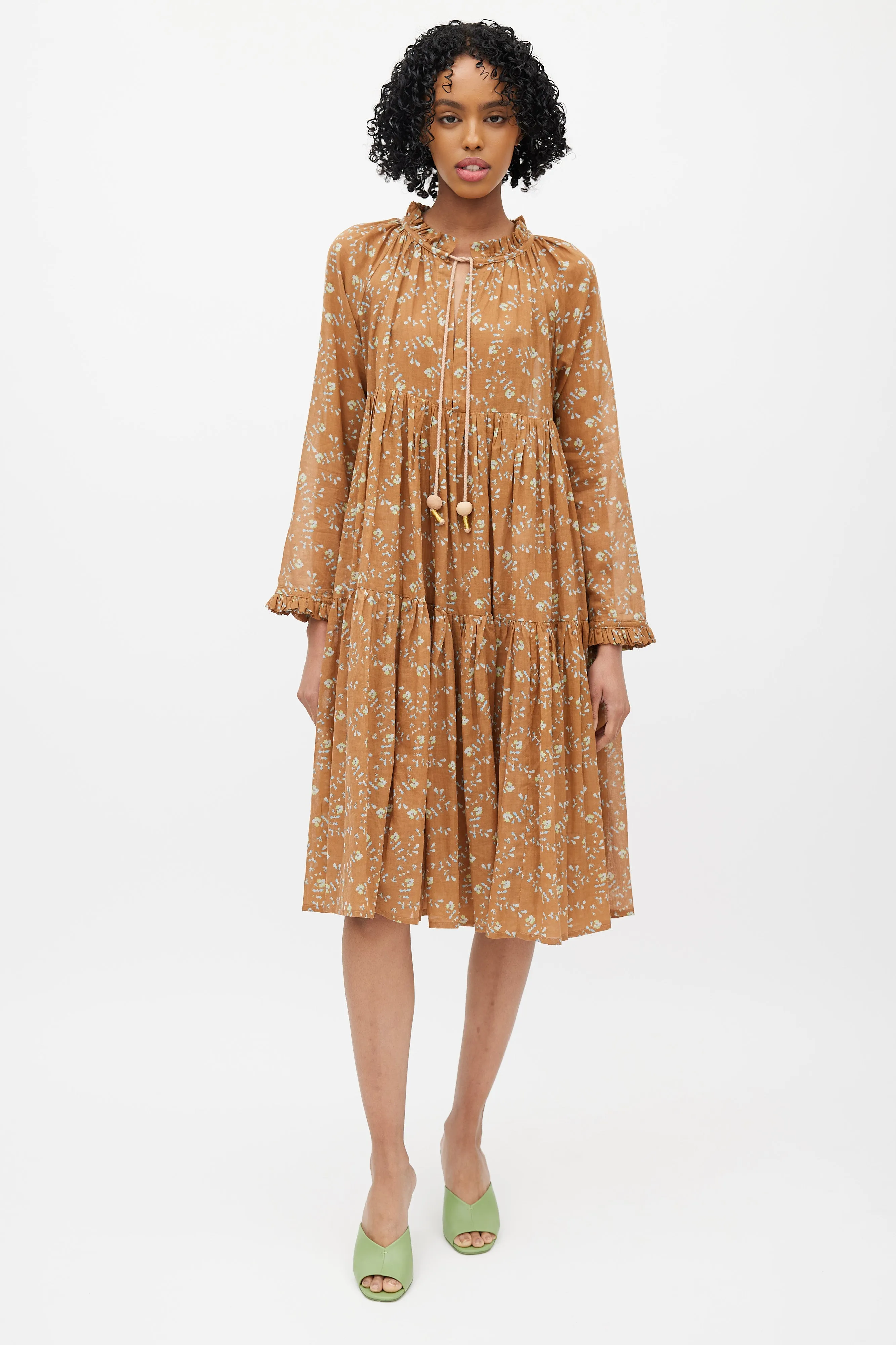 Brown & Multicolour Floral Dress