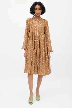 Brown & Multicolour Floral Dress