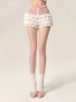 Cake Pink Style Lace A-Line Skirt Shorts White Part