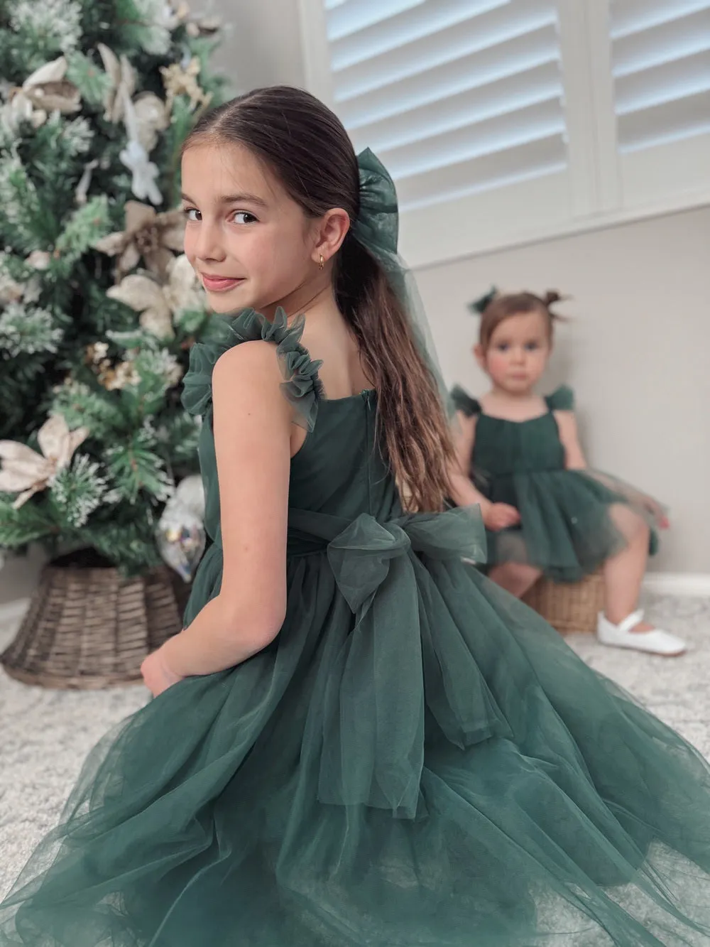 Chloe Green Flutter Sleeve Dress