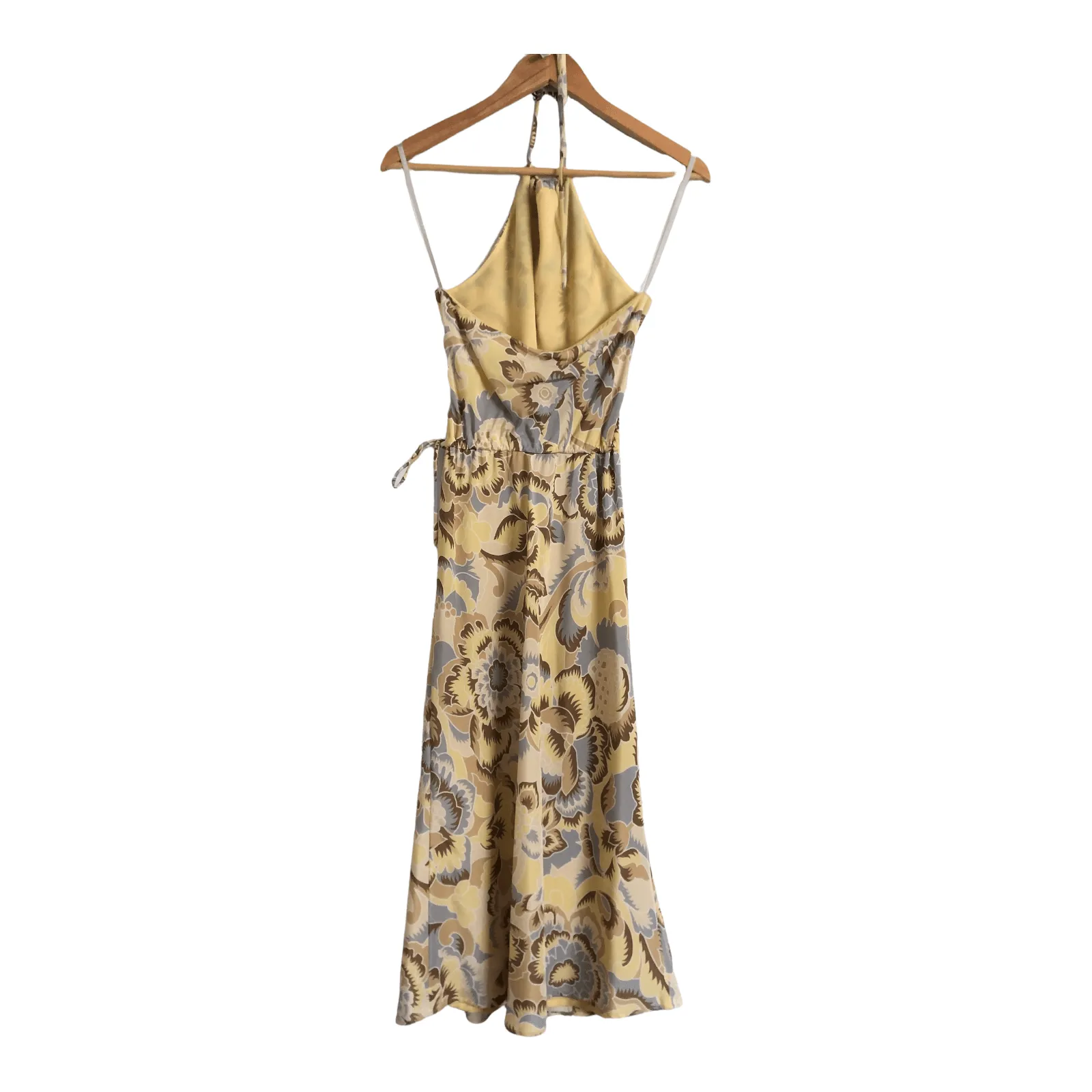 Coast 100% Polyester Sleeveless Halterneck Lemon & Grey Floral Print Dress BNWT UK Size 8