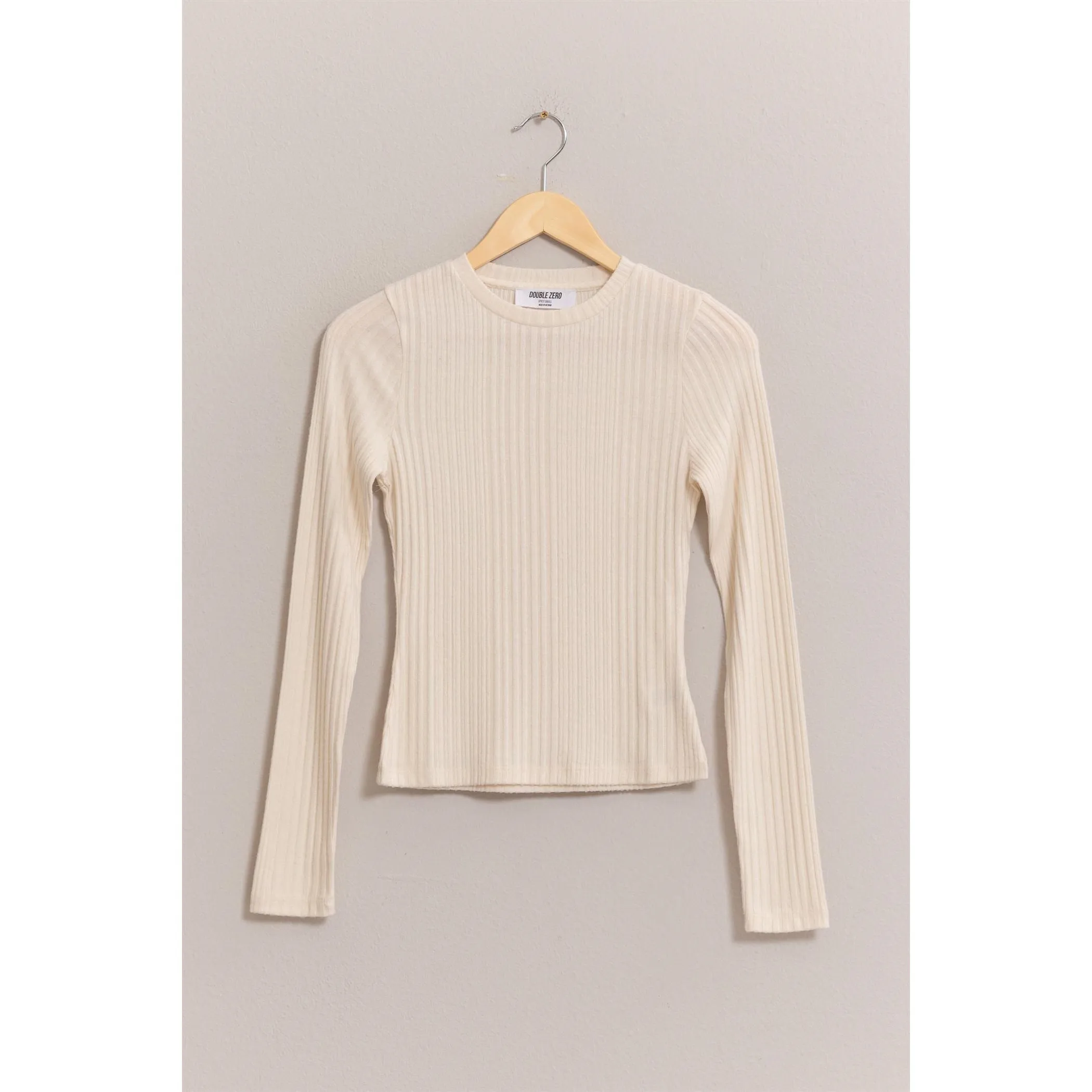 Cream Brushed Ribbed Long Sleeve Top