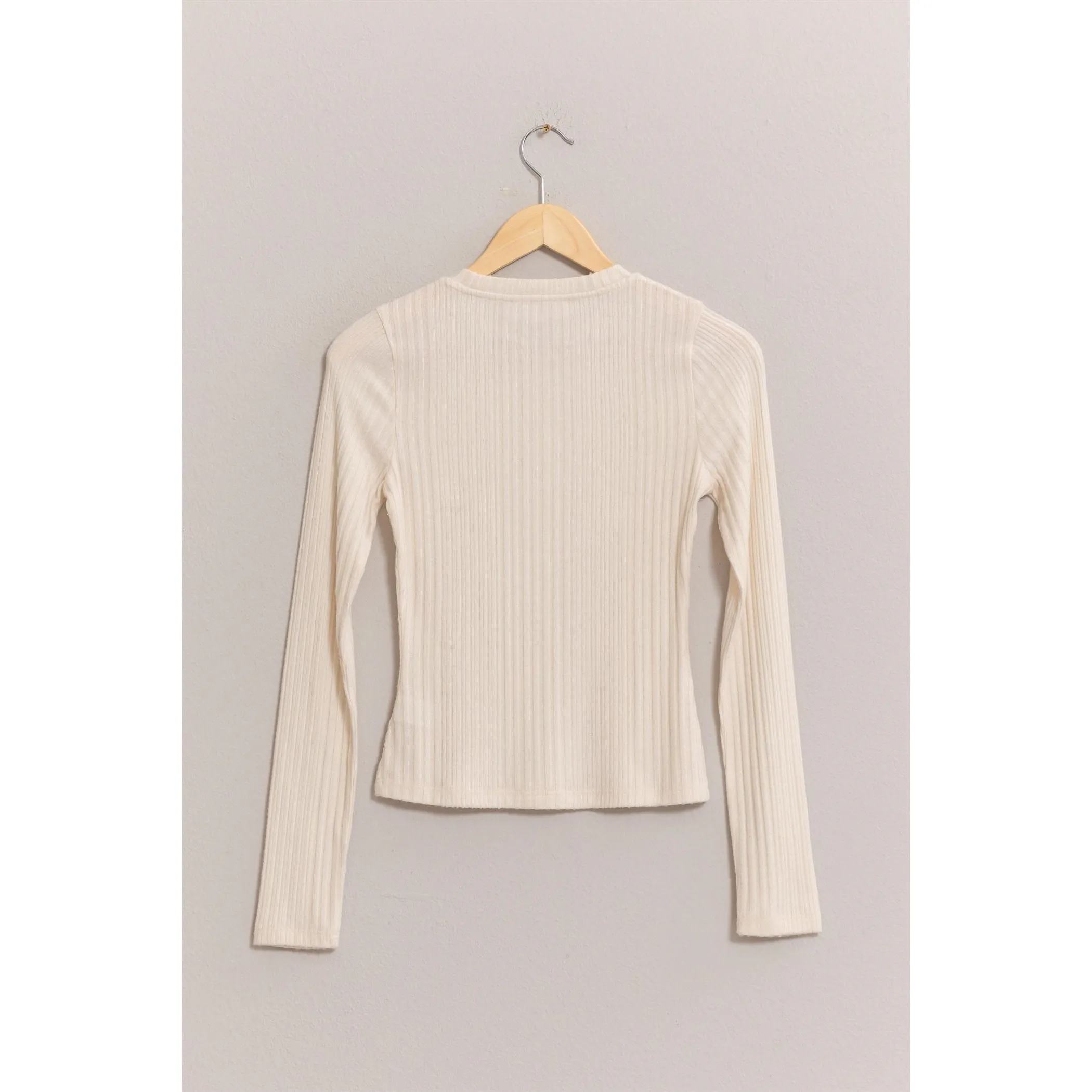 Cream Brushed Ribbed Long Sleeve Top