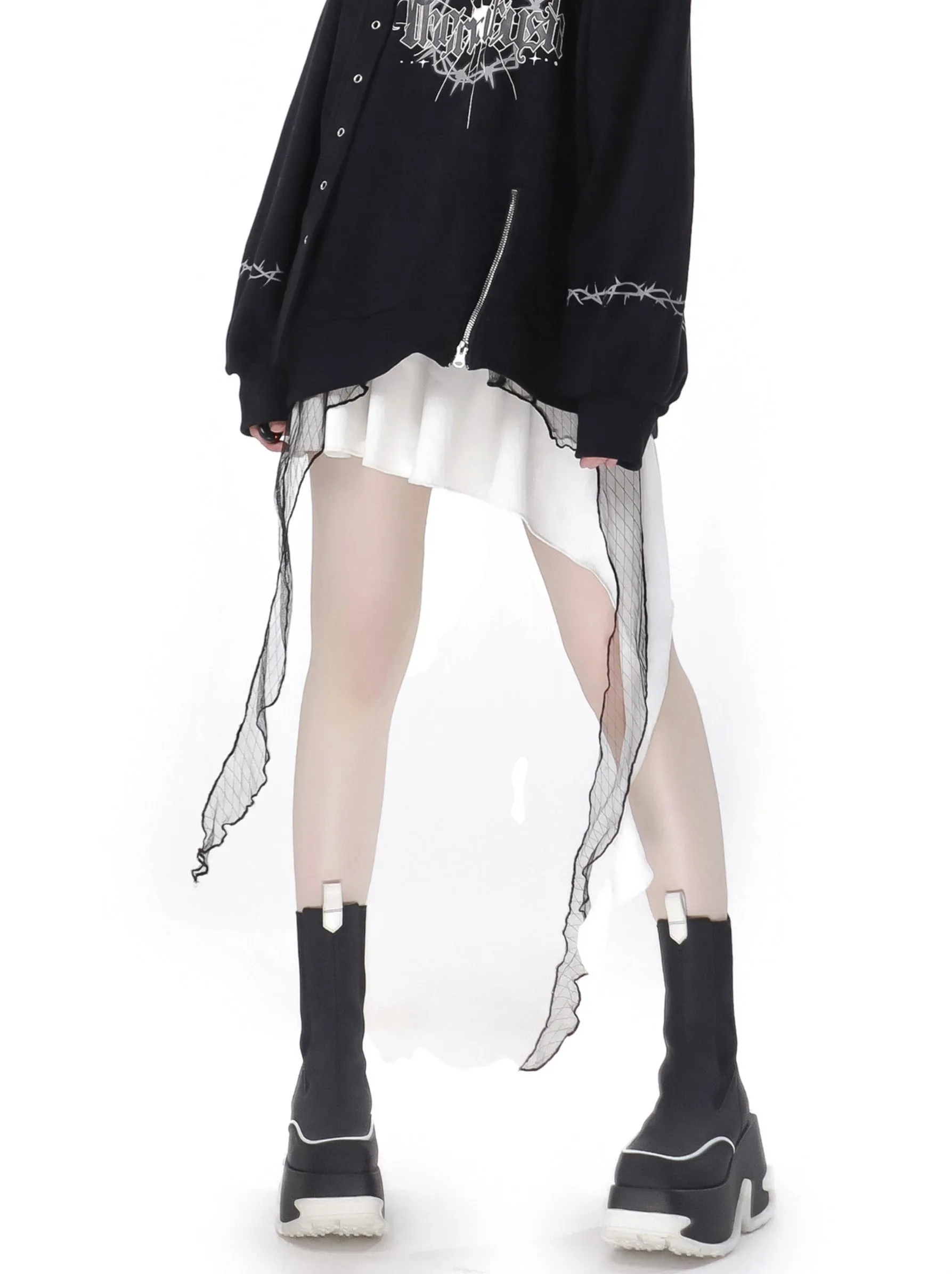 Dark Soon Print Design Sweat Suit Eyelet Trainer   Lace Elegula Skirt