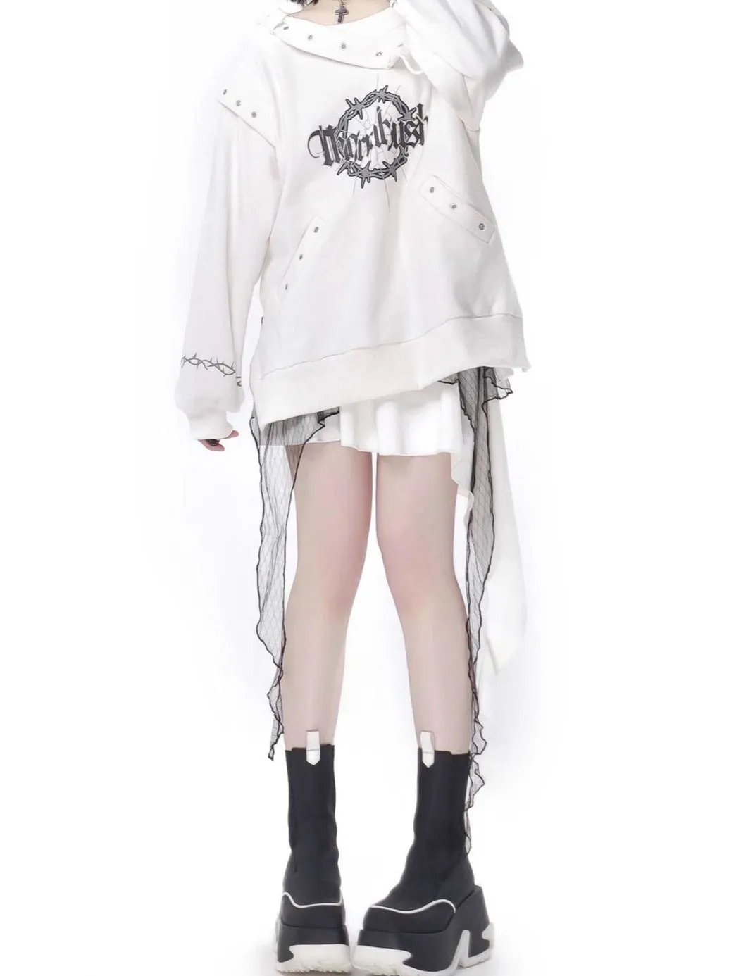 Dark Soon Print Design Sweat Suit Eyelet Trainer   Lace Elegula Skirt
