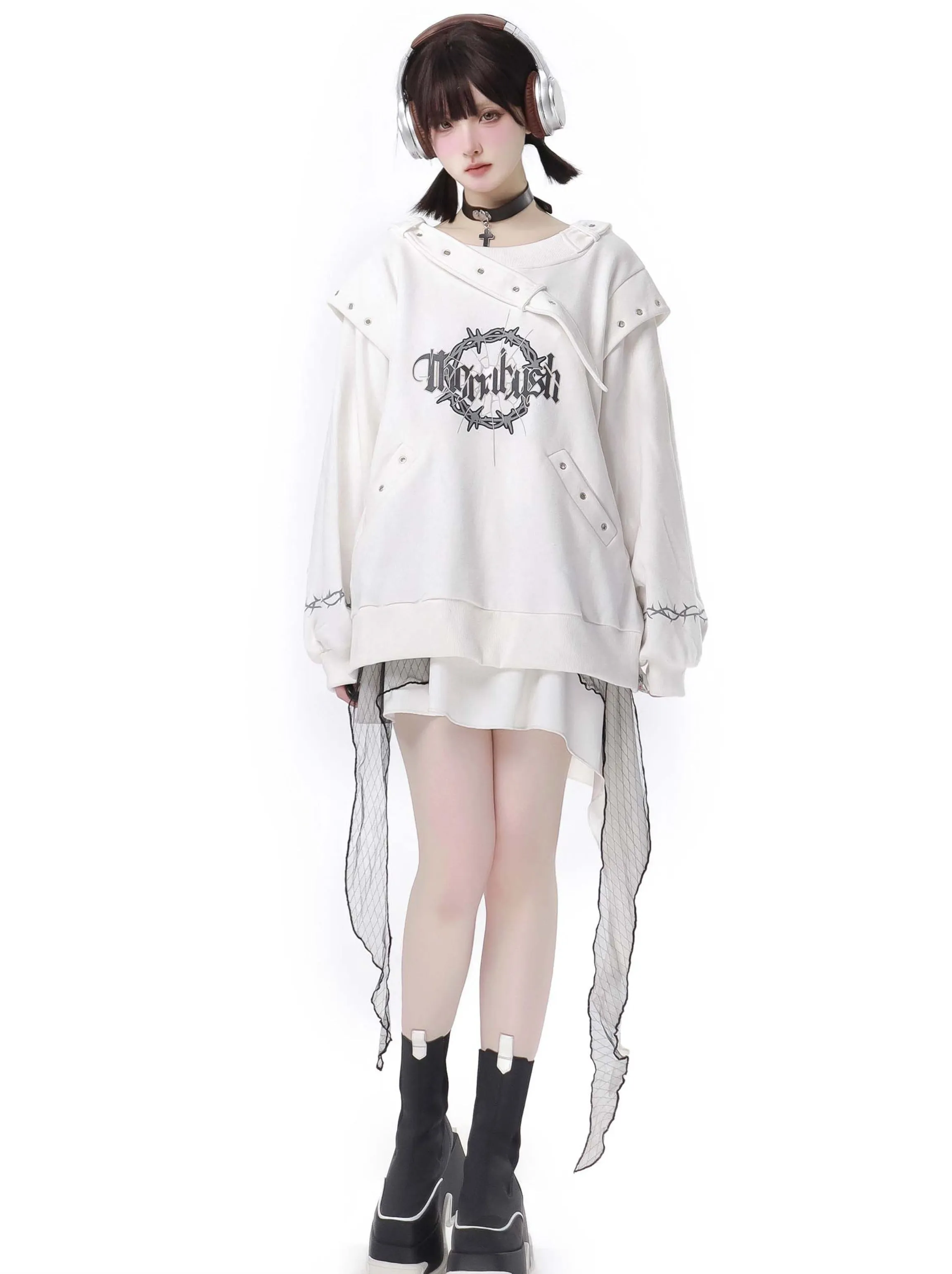 Dark Soon Print Design Sweat Suit Eyelet Trainer   Lace Elegula Skirt