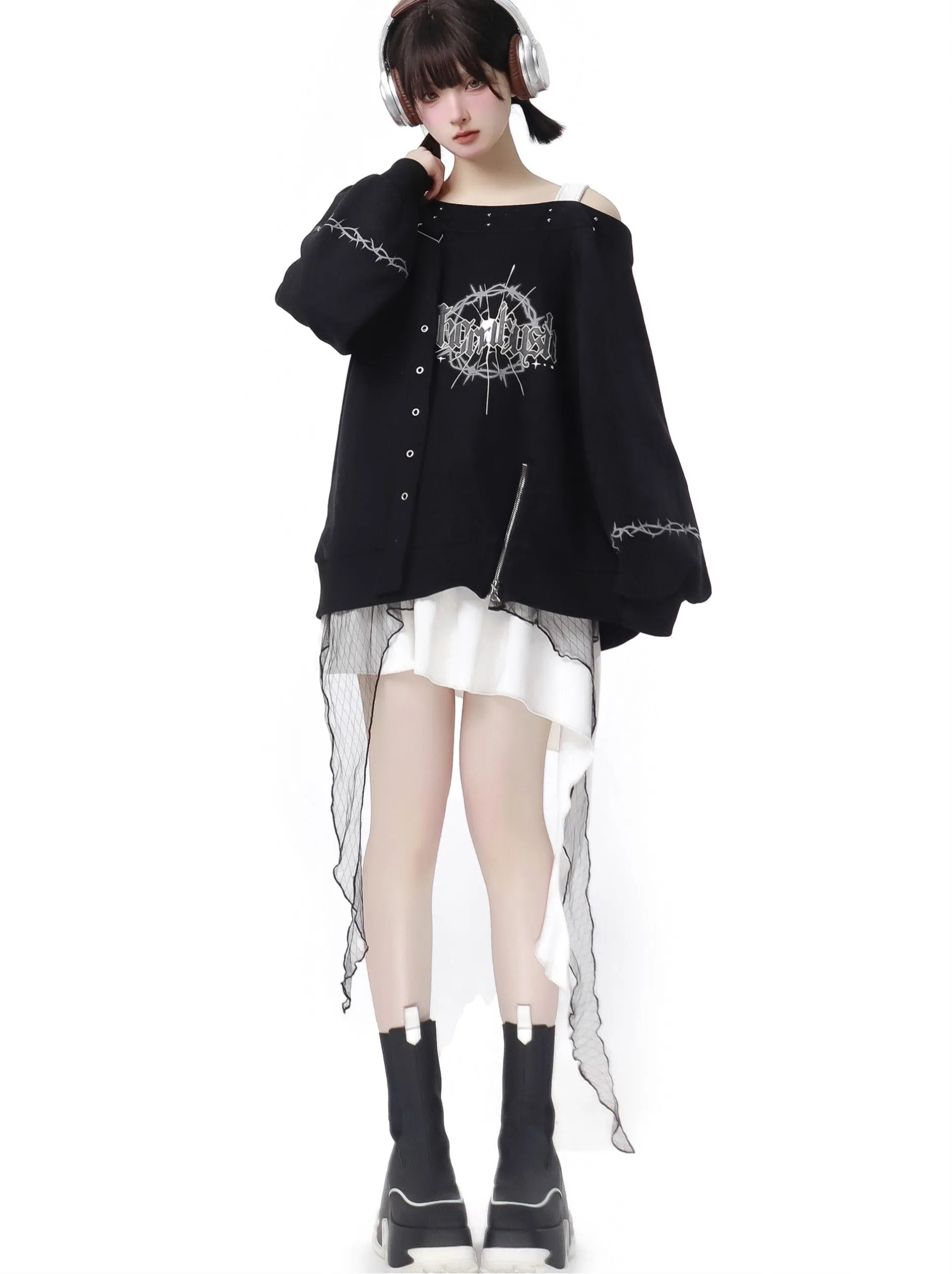 Dark Soon Print Design Sweat Suit Eyelet Trainer   Lace Elegula Skirt
