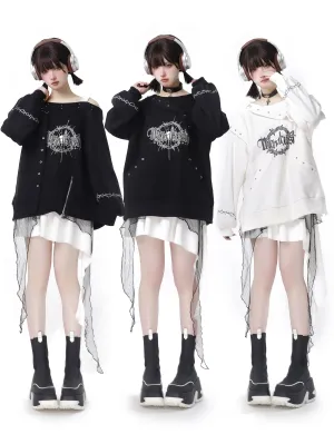 Dark Soon Print Design Sweat Suit Eyelet Trainer   Lace Elegula Skirt