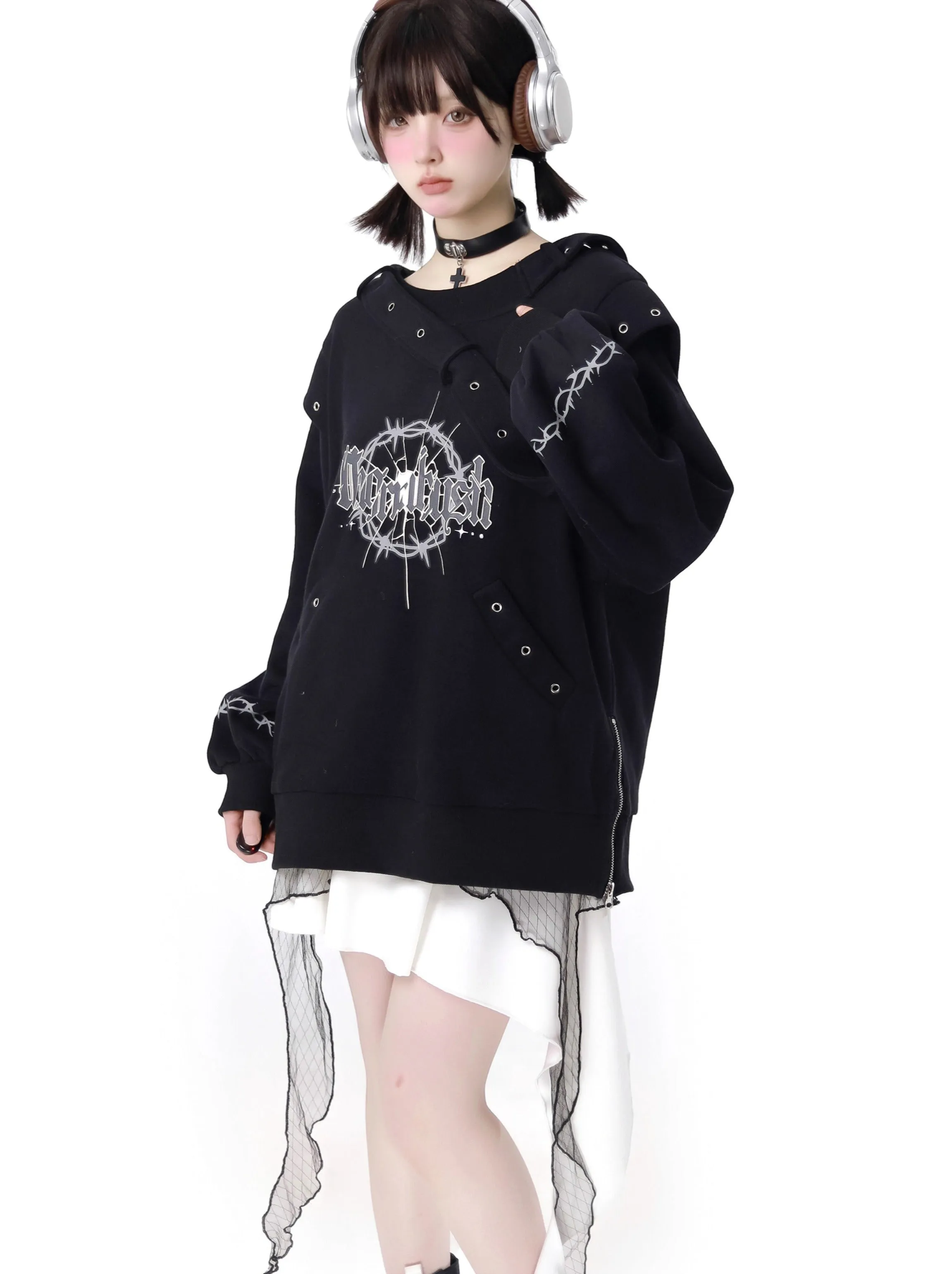 Dark Soon Print Design Sweat Suit Eyelet Trainer   Lace Elegula Skirt