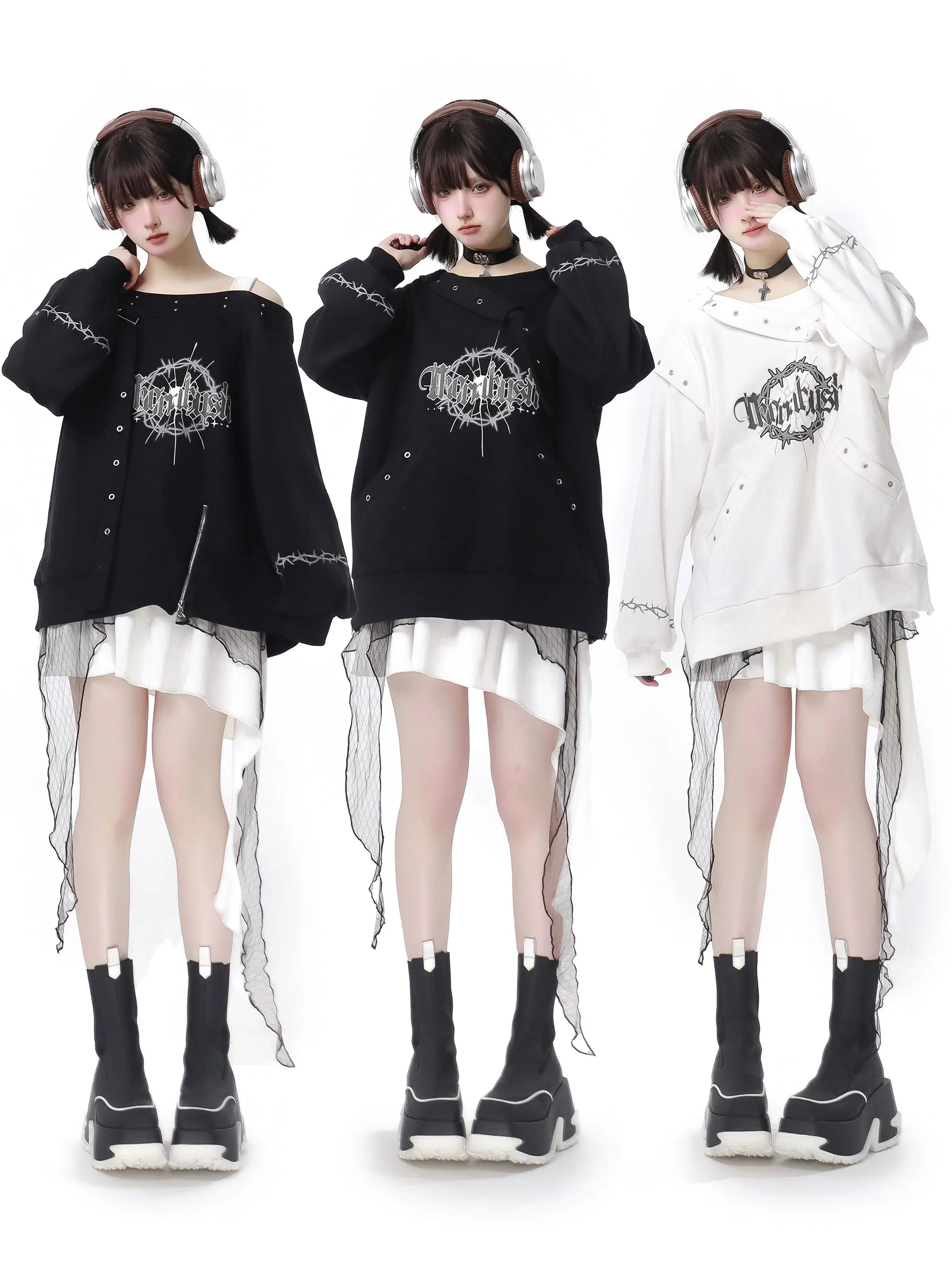 Dark Soon Print Design Sweat Suit Eyelet Trainer   Lace Elegula Skirt