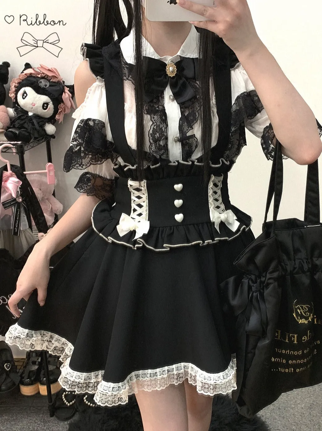 Frill Shoulder Strap Love Back Lace Skirt