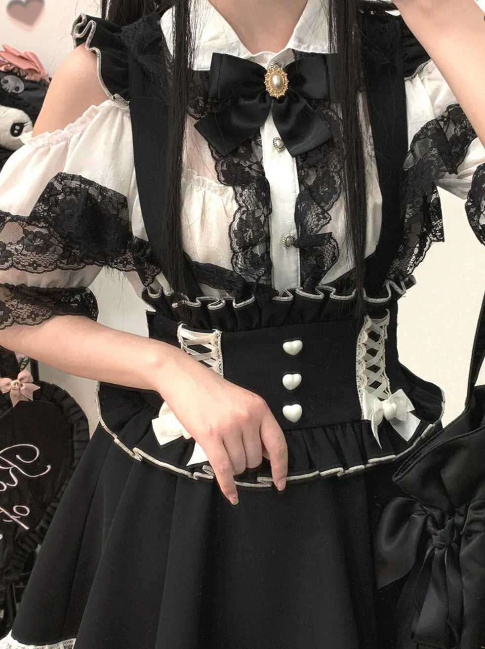 Frill Shoulder Strap Love Back Lace Skirt