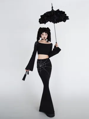 Gothic Black Spiderweb Mermaid Skirt
