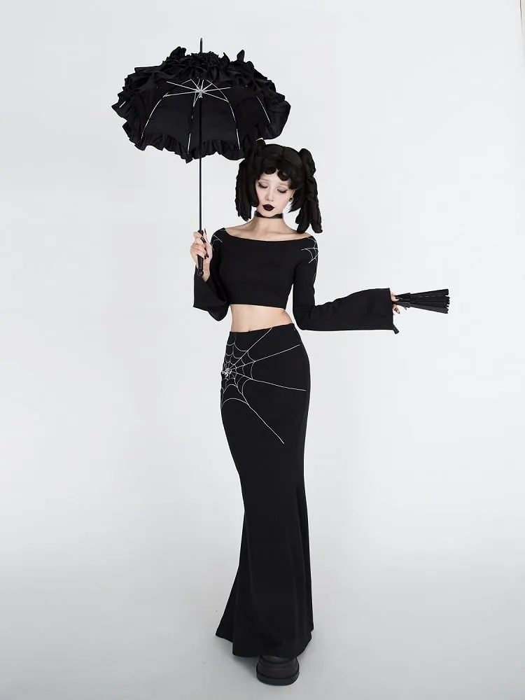 Gothic Black Spiderweb Mermaid Skirt