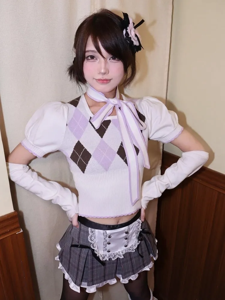 Gray Plaid  Ruffled Trim Apron Design Mini Skirt