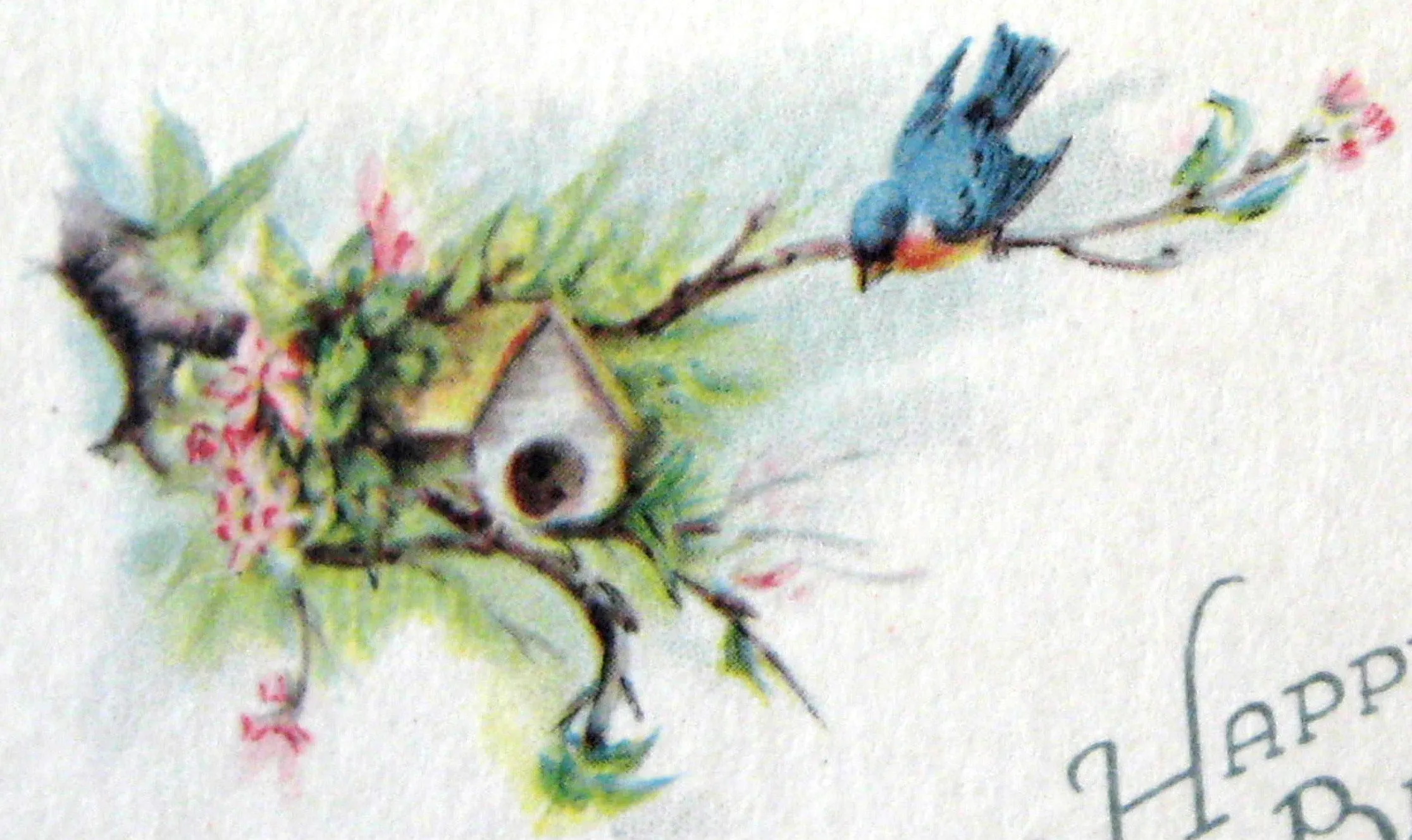 Happy Birthday Card 1920s Bird Birdhouse Poem Antique Greeting Ephemera Gift Card