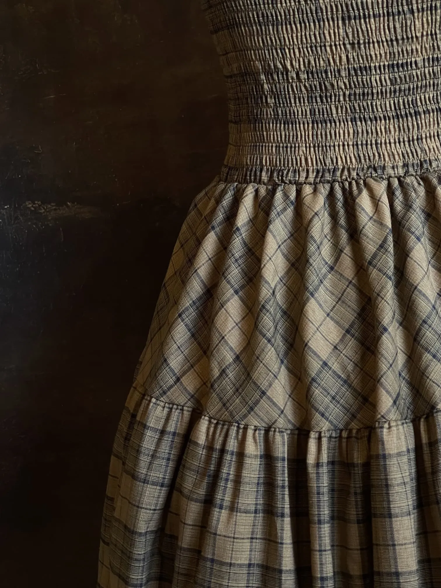 Historically Inspired Tartan Plaid Tiered Dress in Olive Green