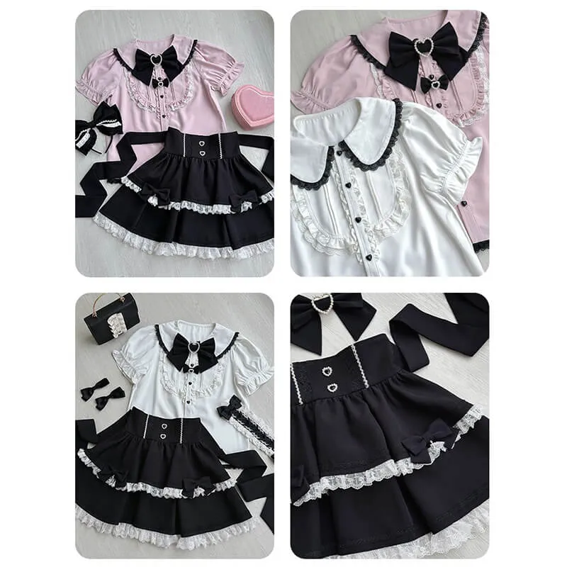 Jirai Kei Love Forbidden Songs Frilly Blouse And Lace Trim Skirt
