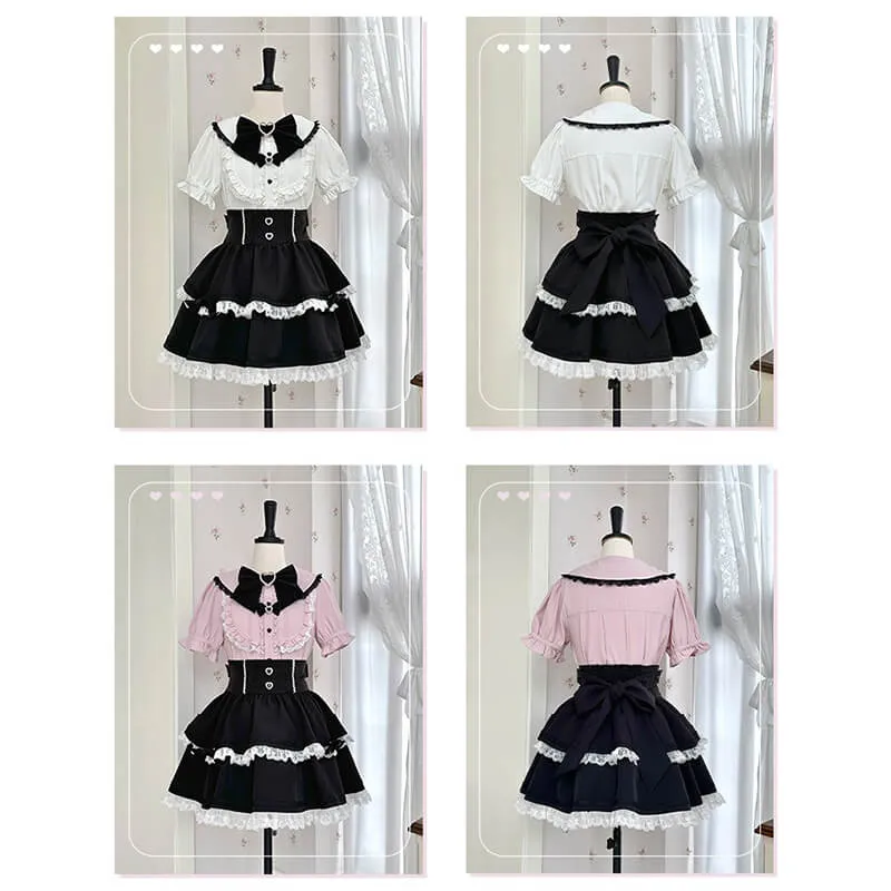 Jirai Kei Love Forbidden Songs Frilly Blouse And Lace Trim Skirt