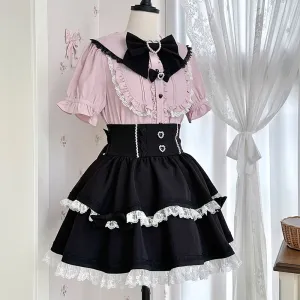 Jirai Kei Love Forbidden Songs Frilly Blouse And Lace Trim Skirt