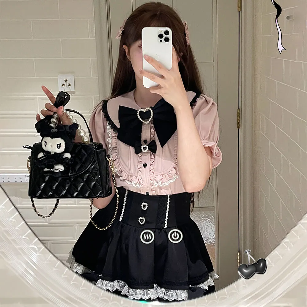 Jirai Kei Love Forbidden Songs Frilly Blouse And Lace Trim Skirt