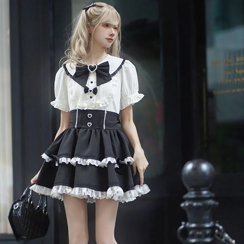 Jirai Kei Love Forbidden Songs Frilly Blouse And Lace Trim Skirt